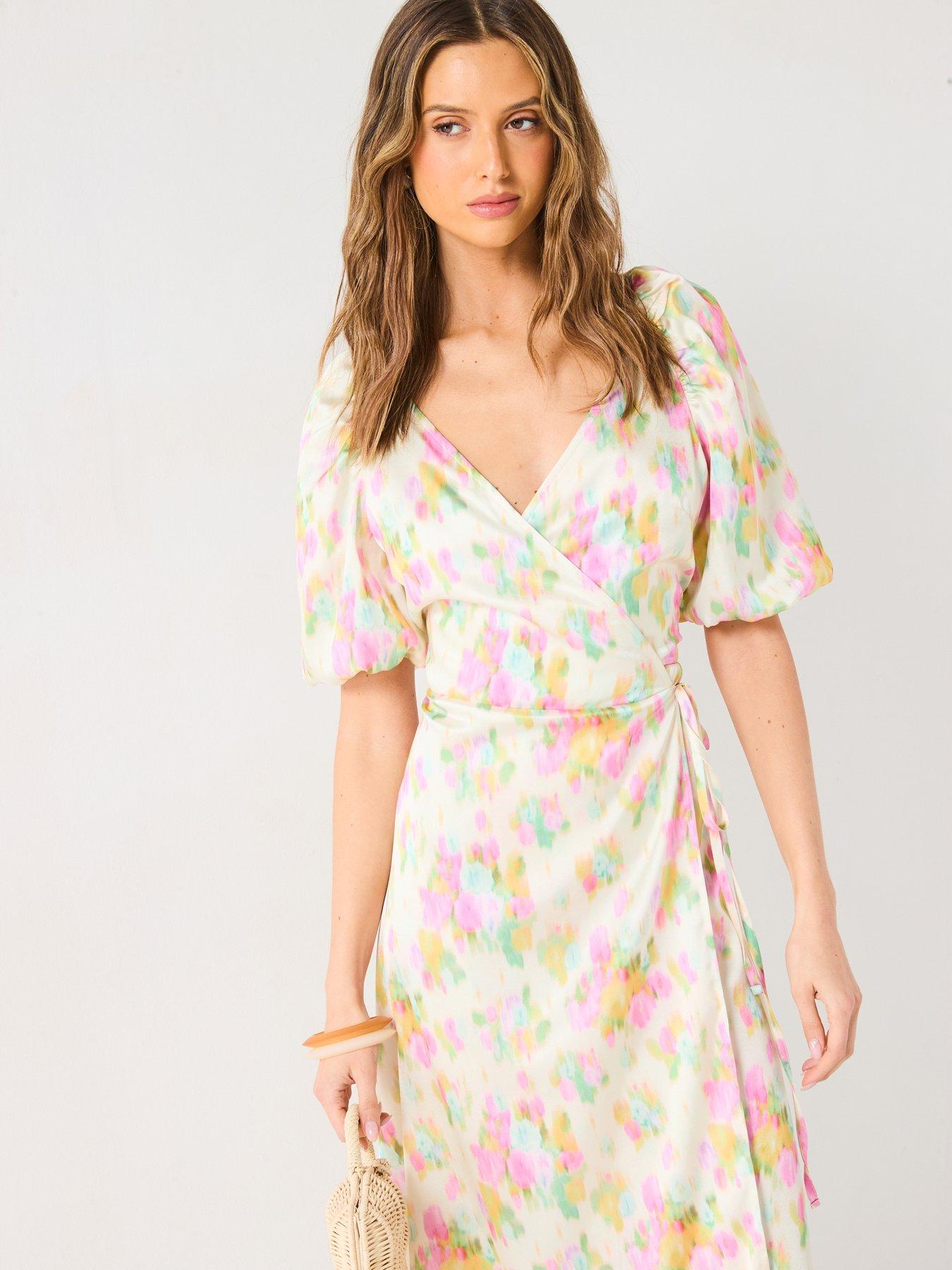 Image 5 of 6 of V by Very Floral Satin Wrap Dress