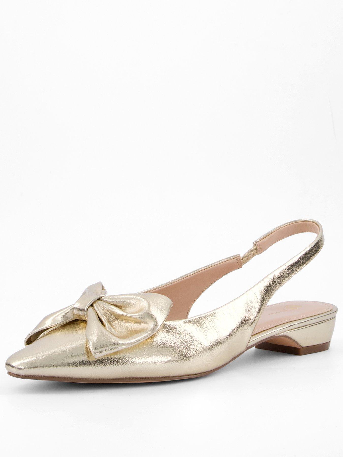 Image of V by Very Sling Back Pointed Ballet With Bow - Gold