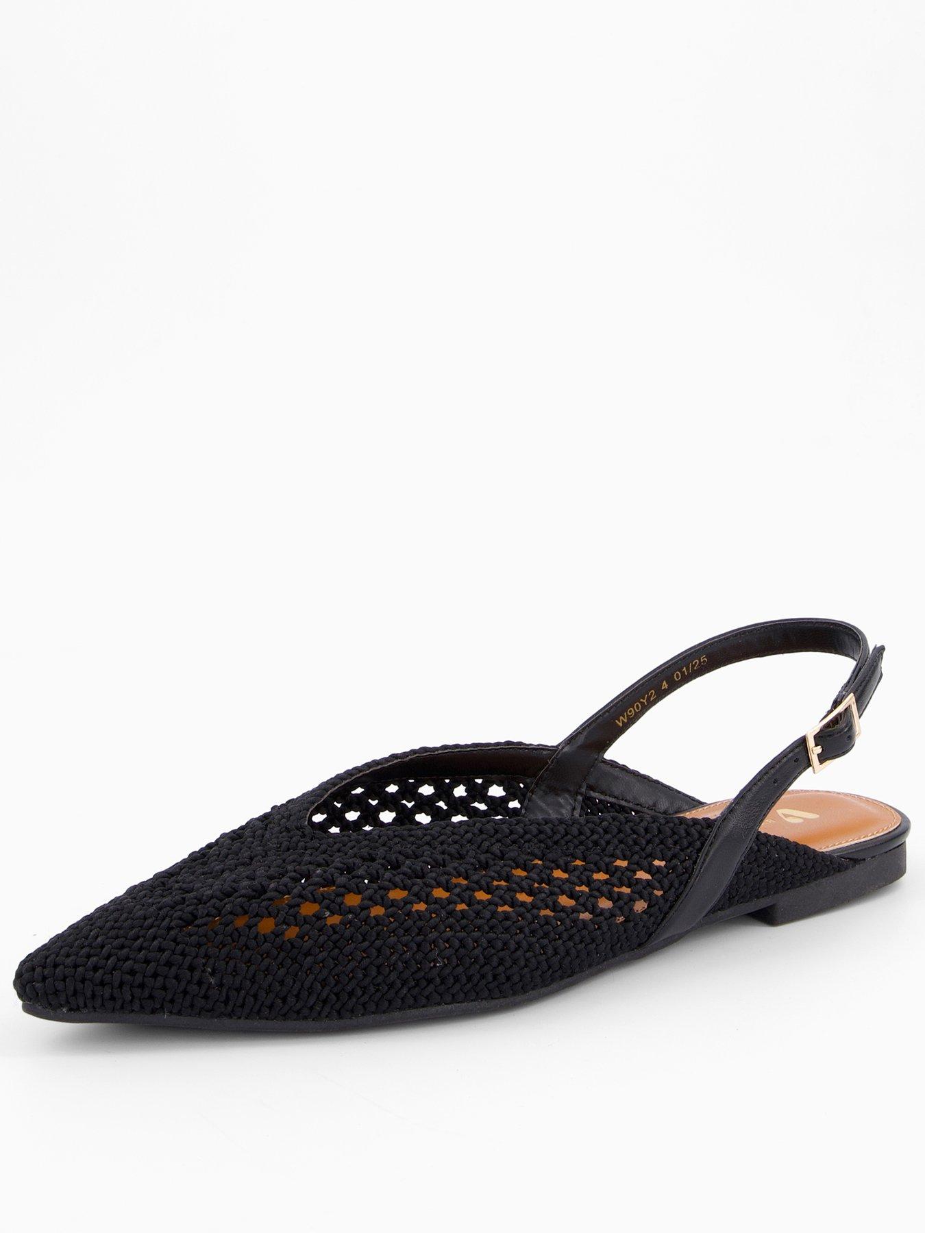 Image 1 of 6 of V by Very Crochet Pointed Sling Back Ballerina - Black