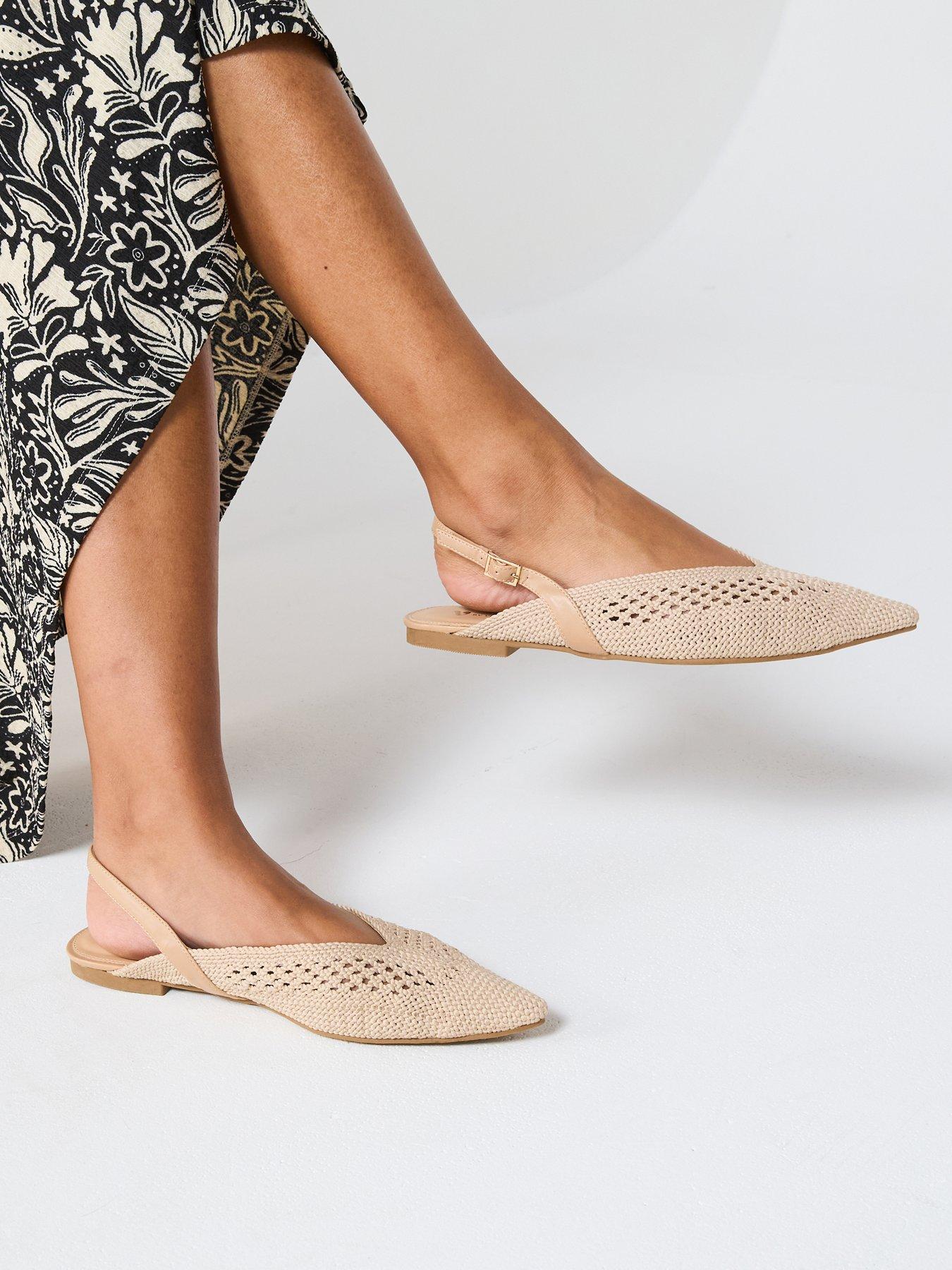 V by Very Crochet Pointed Sling Back Ballerina - Natural