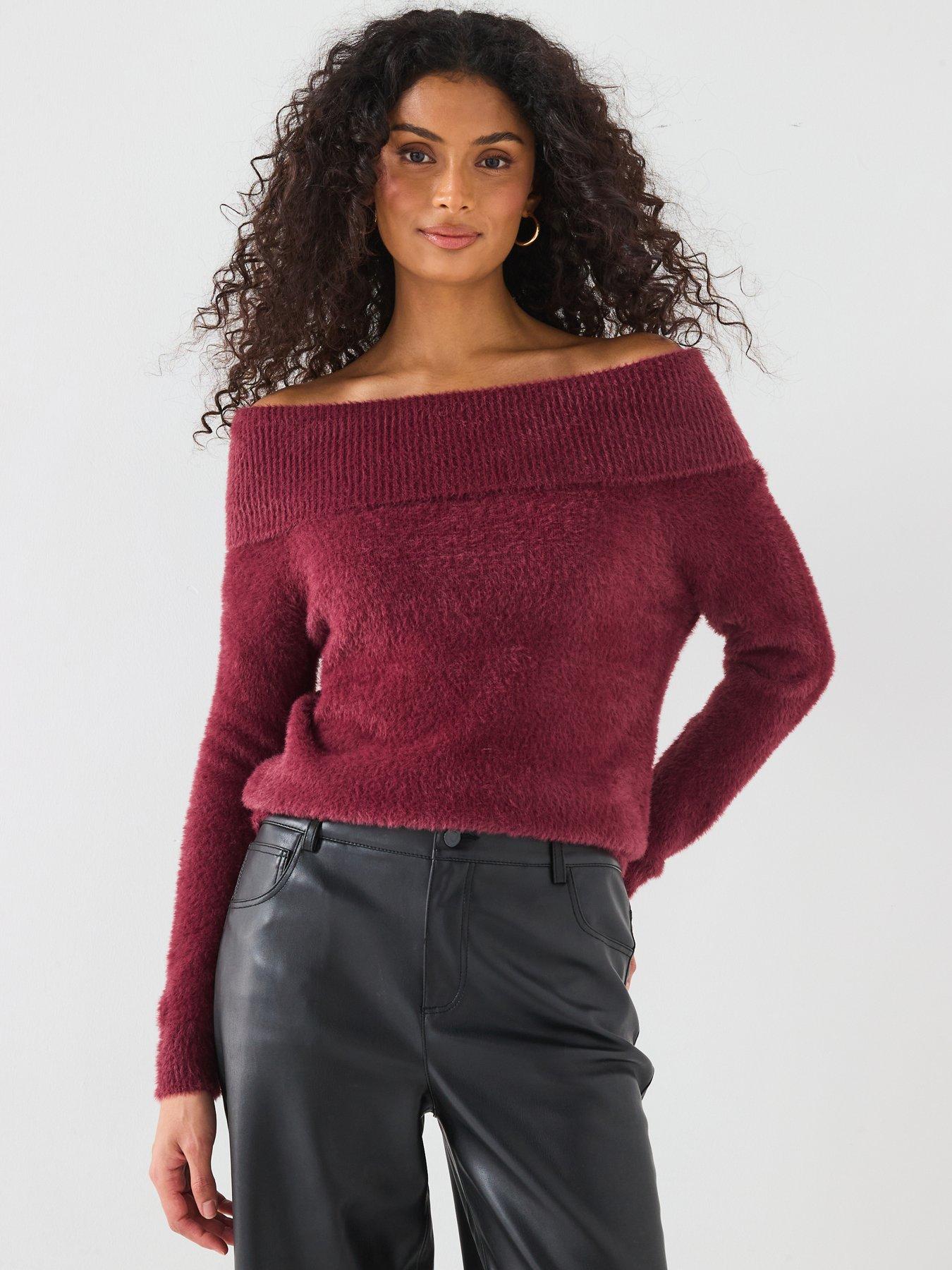 only-long-sleeve-off-shoulder-knitted-jumper-burgundyfront