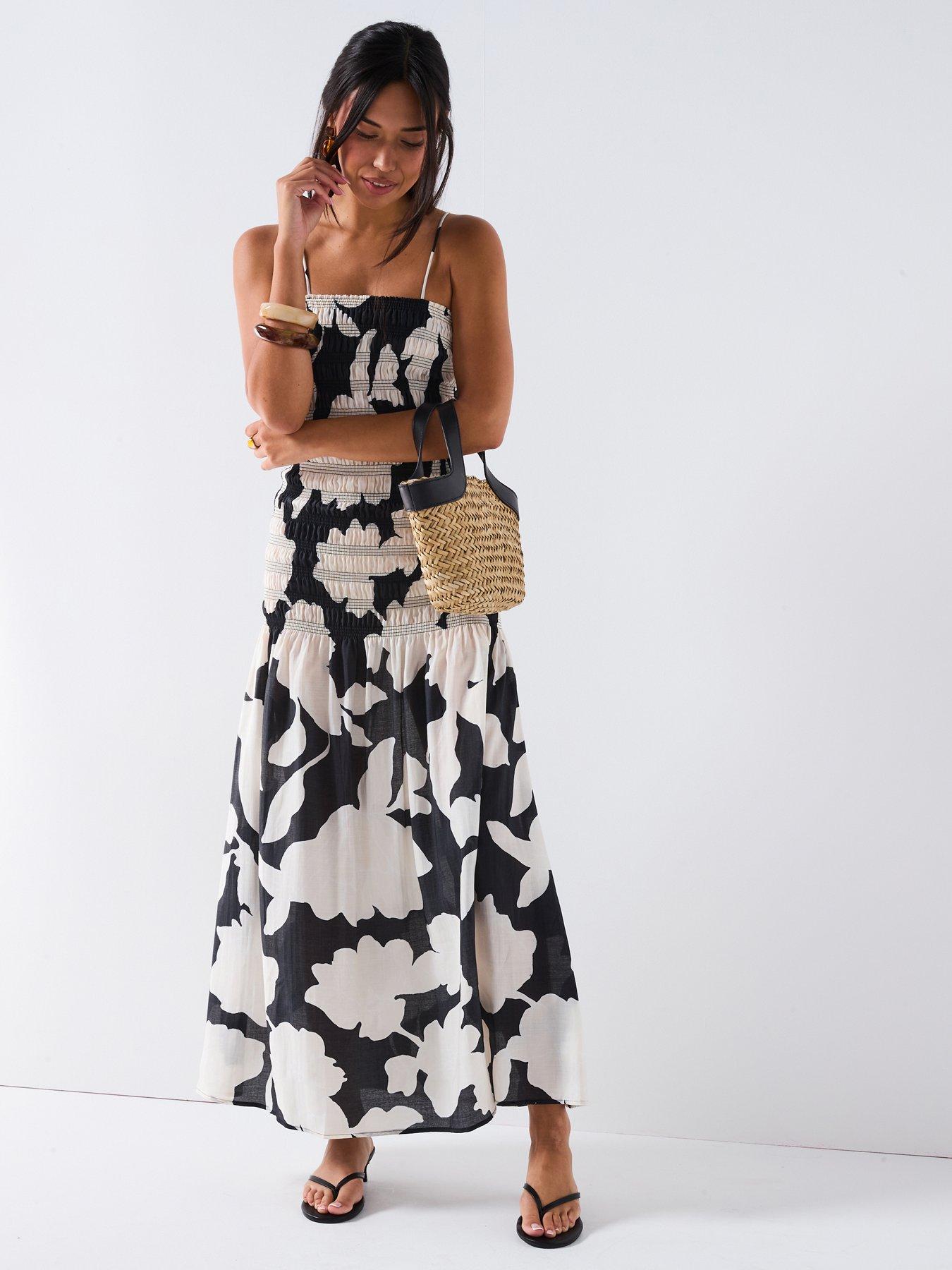 undefined Dropped Waist Floral Midi Dress - Print