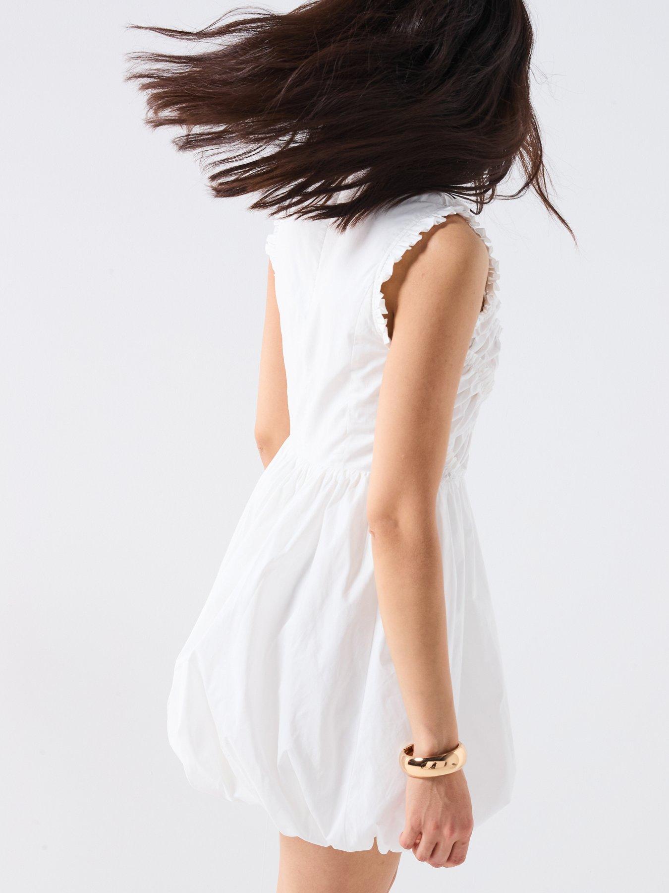 v-by-very-shirred-bodice-puff-ball-mini-dress-whitestillFront
