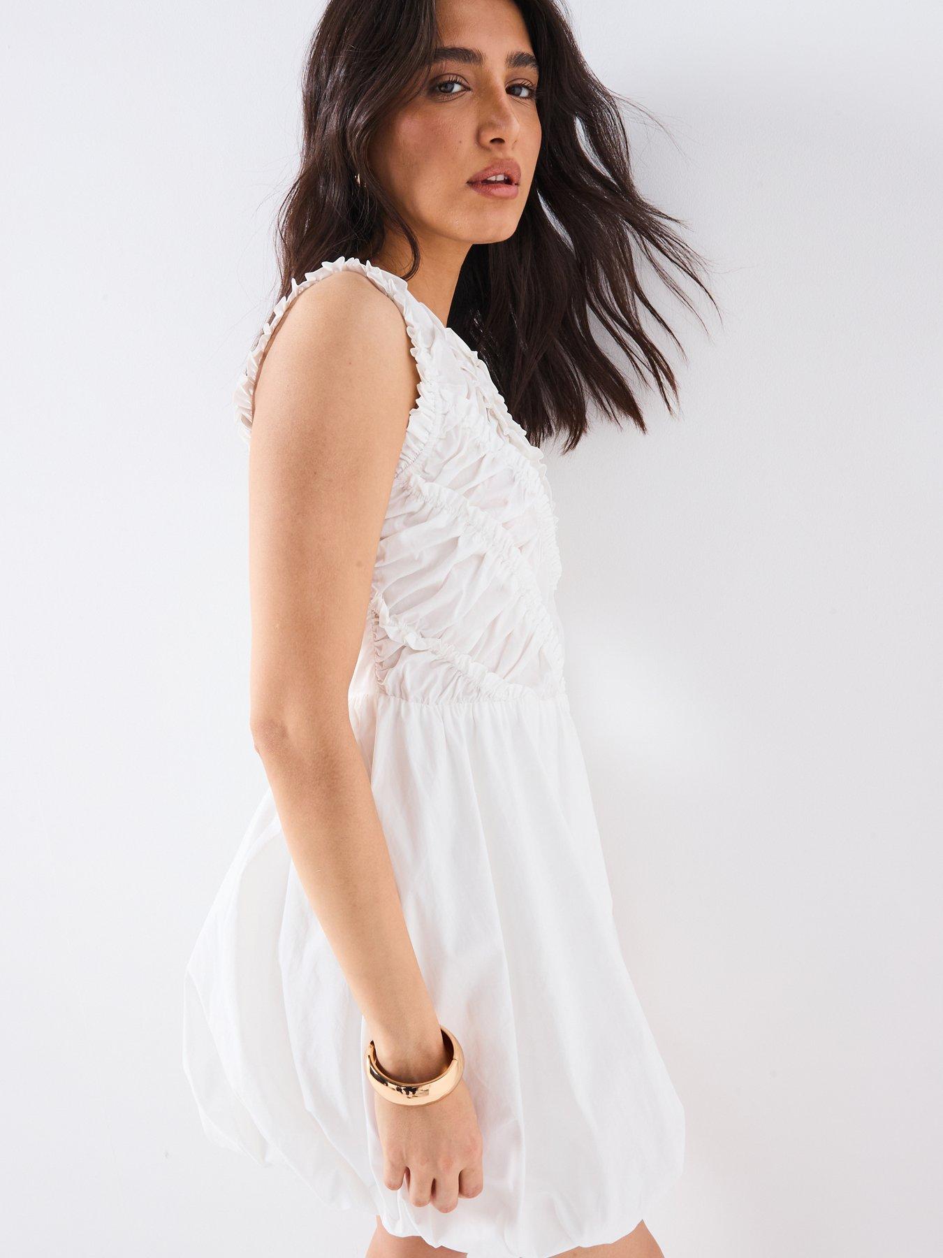 v-by-very-shirred-bodice-puff-ball-mini-dress-whitedetail