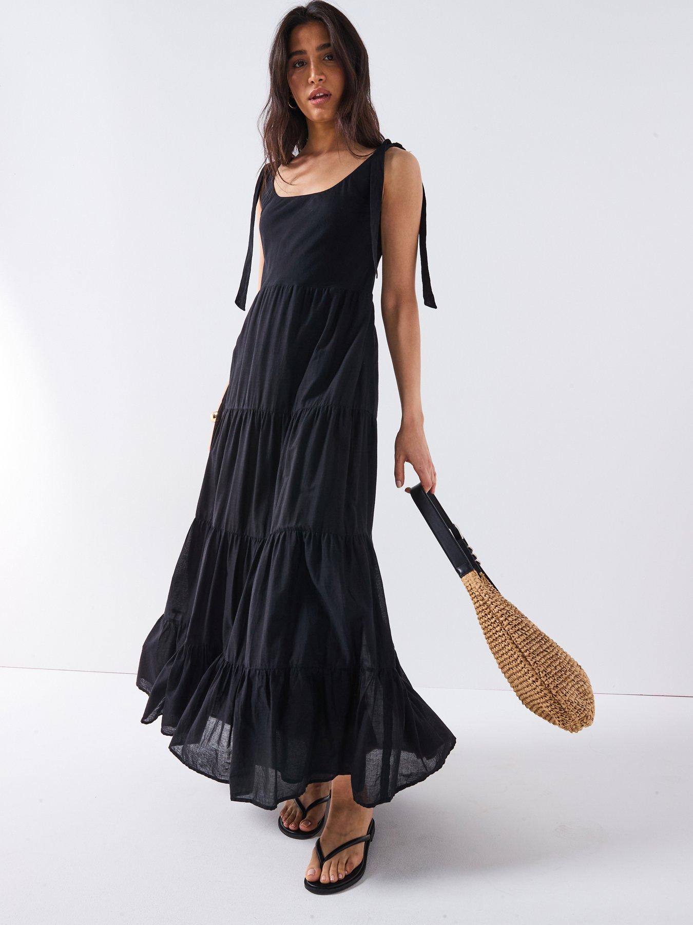 Image 1 of 5 of V by Very Tiered Midi Dress - Black