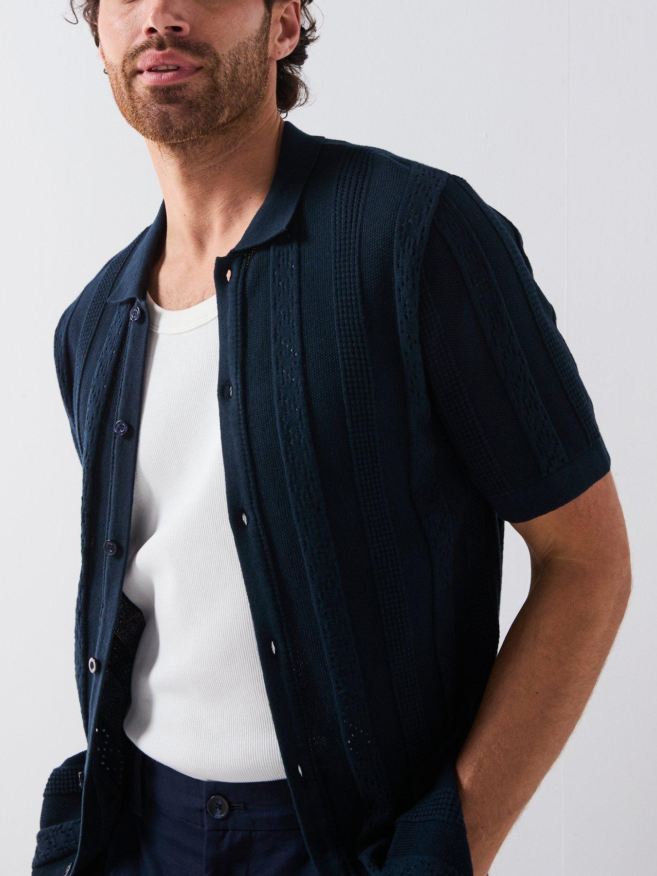 Very Man Knitted Button Through Polo Shirt - Navy