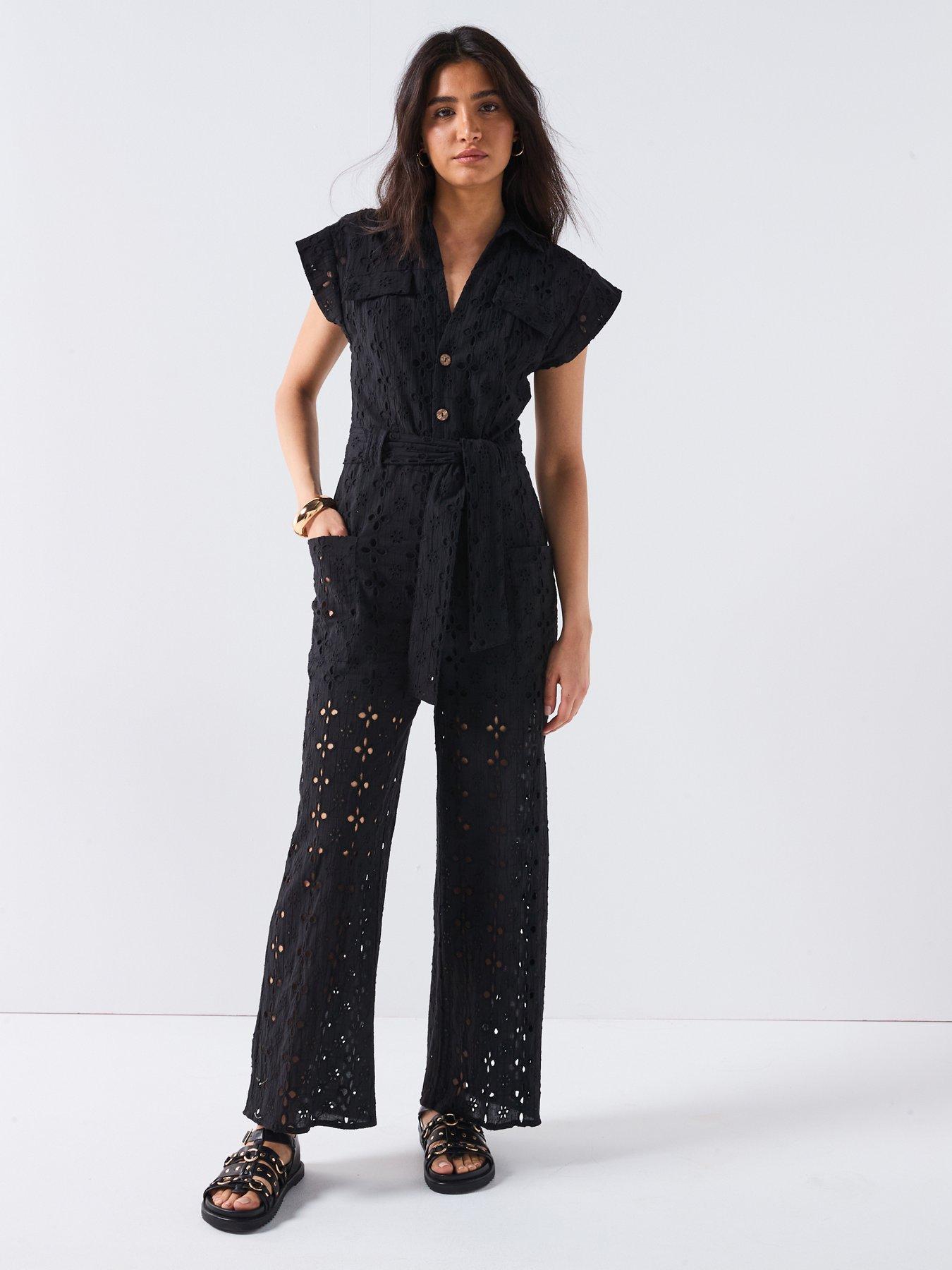 undefined Broderie Utility Jumpsuit - Black