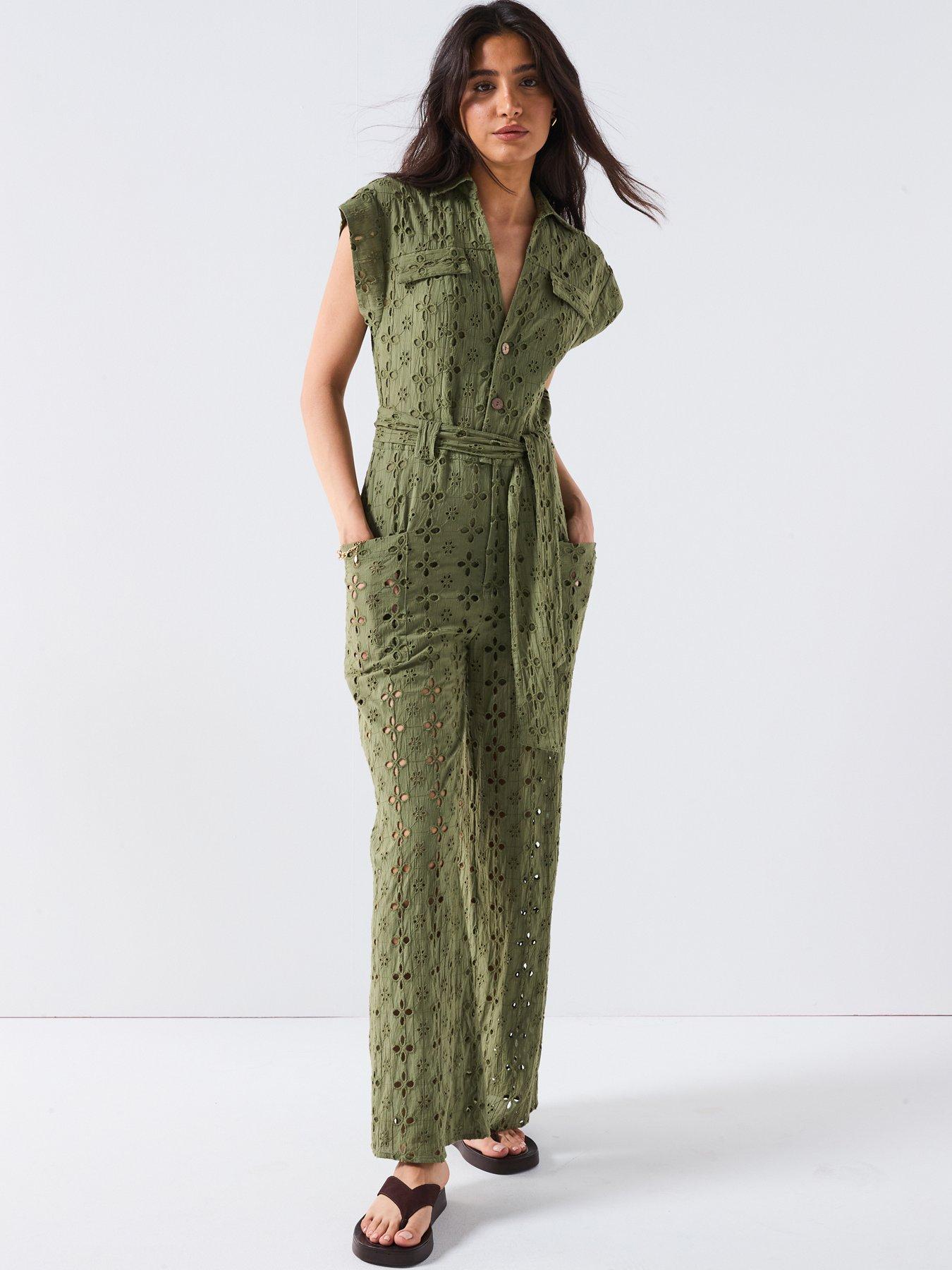 Image of V by Very Broderie Utility Jumpsuit - Green