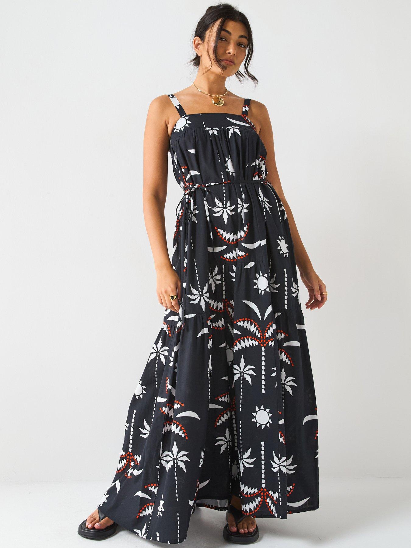 undefined Mono Palm Printed Maxi Dress - Print