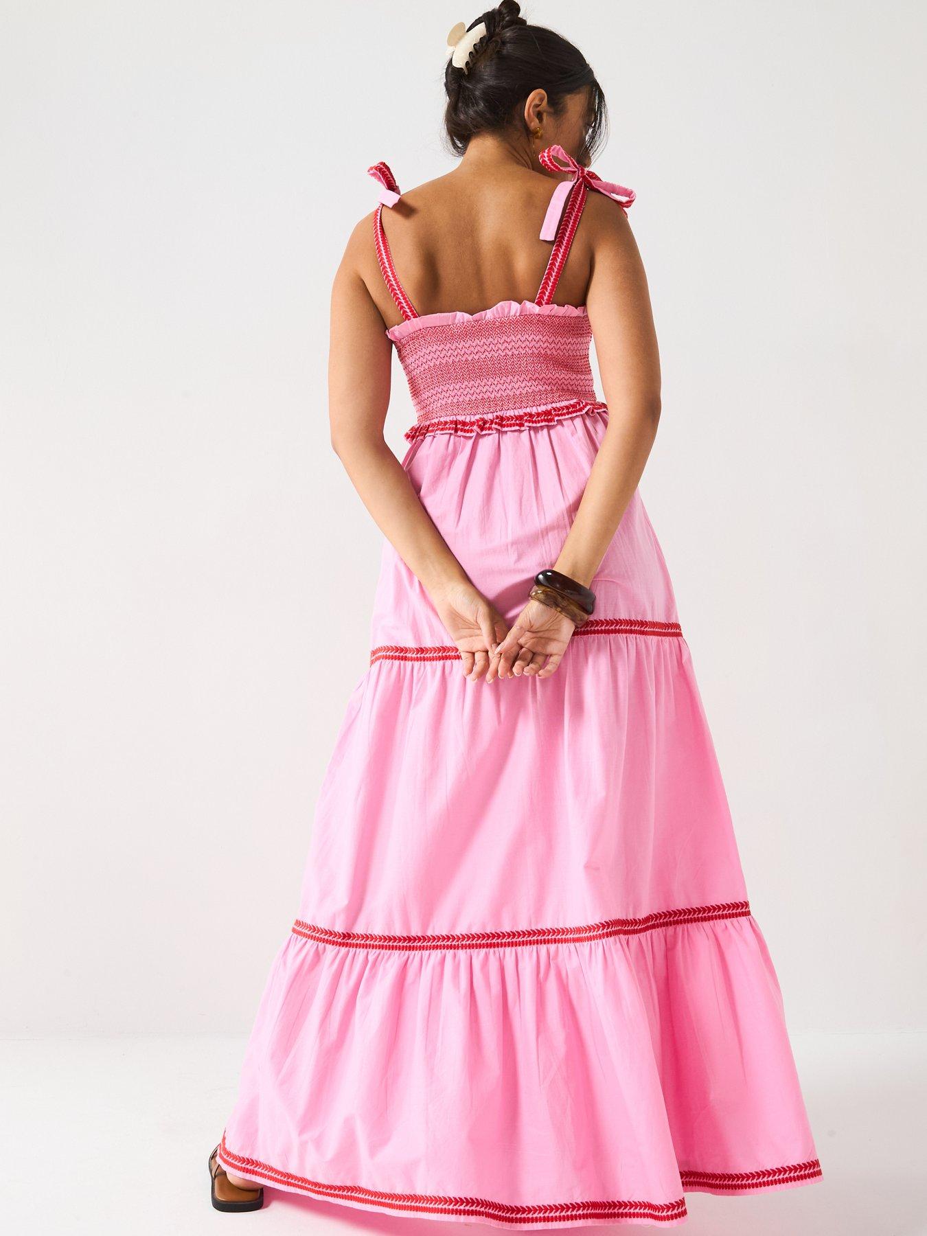 v-by-very-contrast-stitch-maxi-dress-pinkstillFront