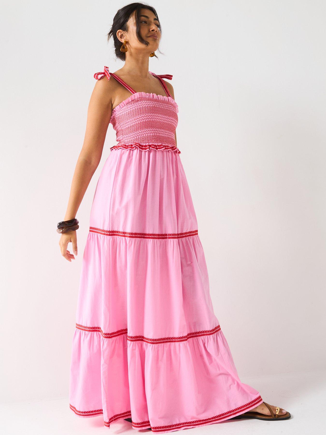 v-by-very-contrast-stitch-maxi-dress-pinkdetail