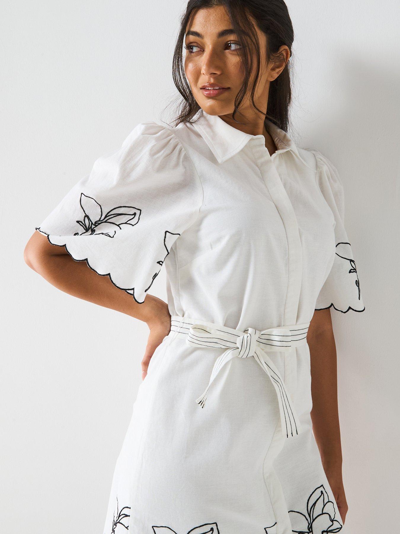 Image 5 of 6 of V by Very Embroidered Tie Waist Mini Dress - White