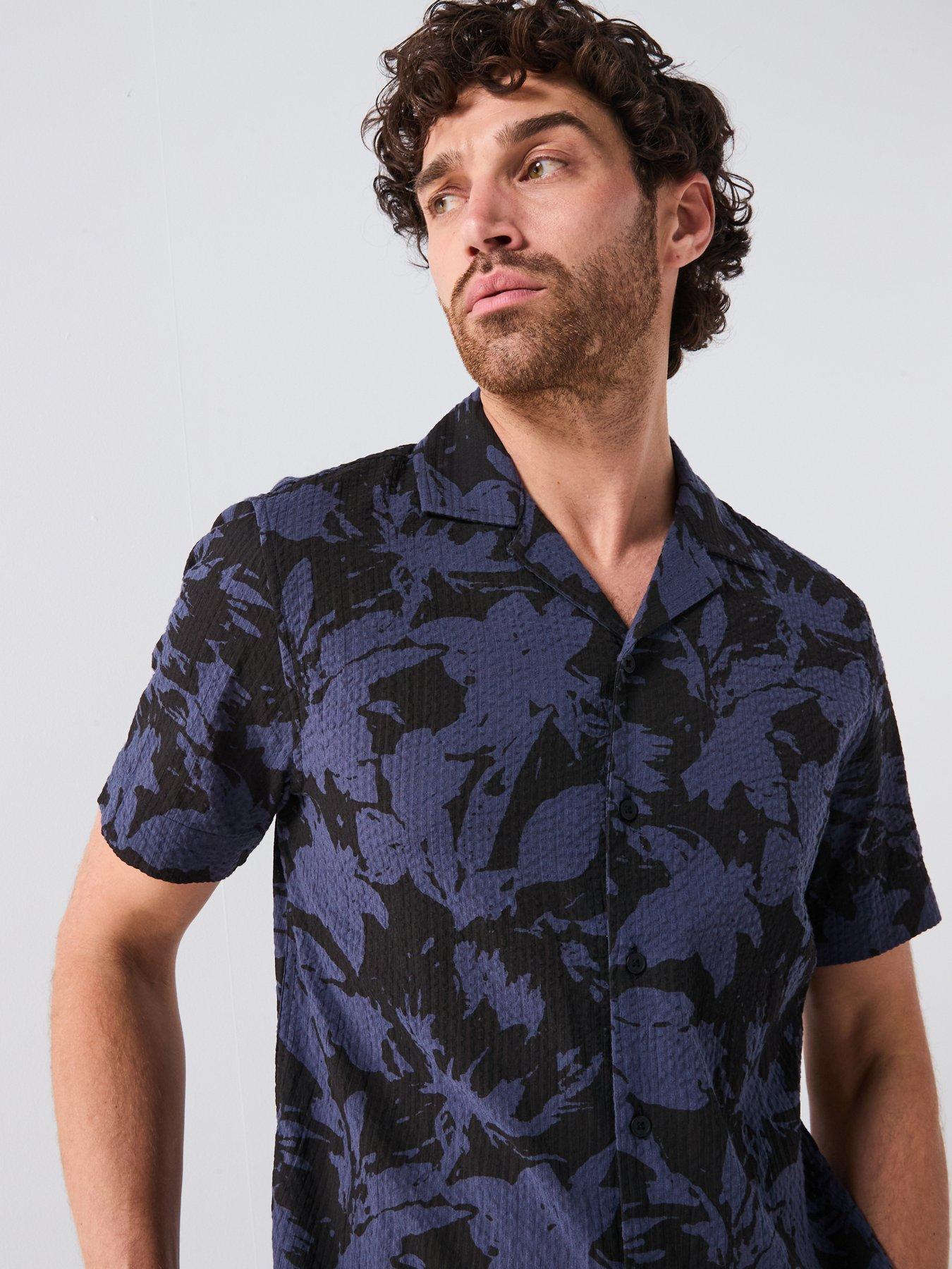 undefined Printed Seersucker Shirt - Navy