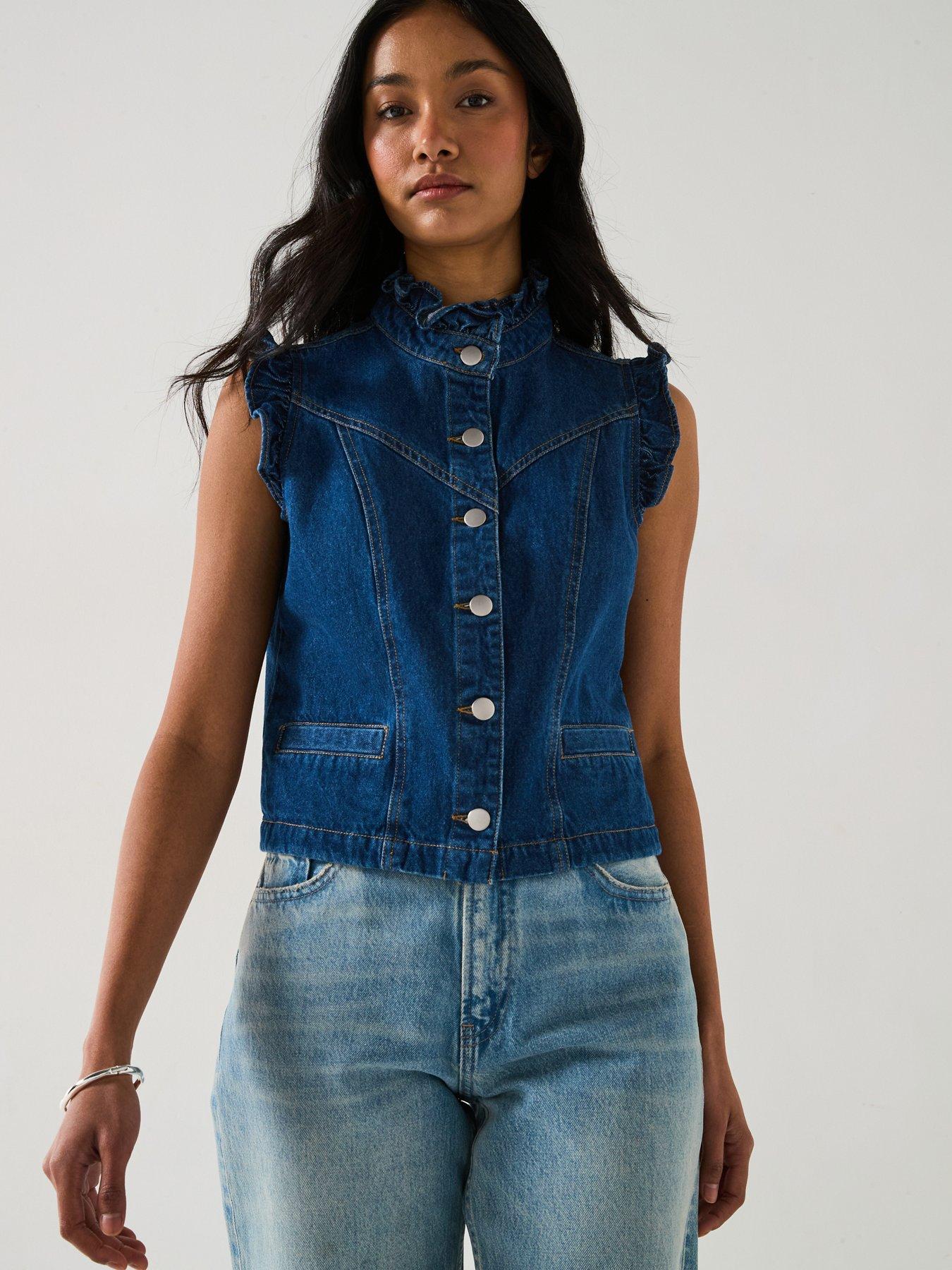 Image 1 of 6 of V by Very Ruffle Denim Vest - Dark Wash