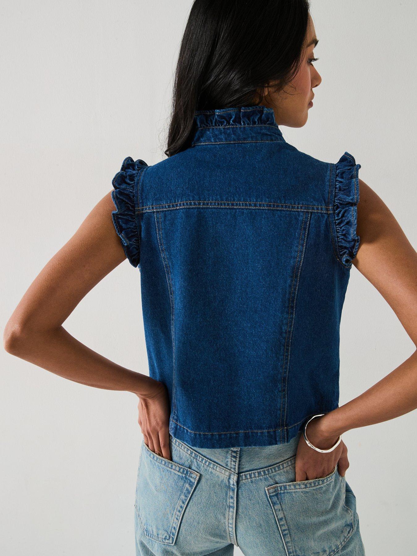 Image 2 of 6 of V by Very Ruffle Denim Vest - Dark Wash