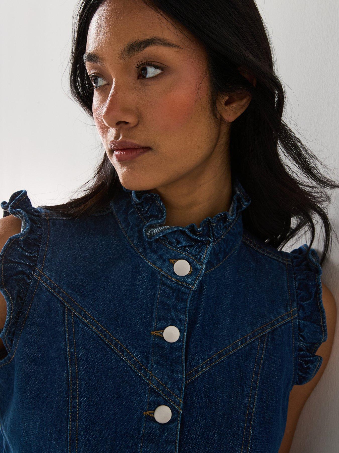 Image 4 of 6 of V by Very Ruffle Denim Vest - Dark Wash