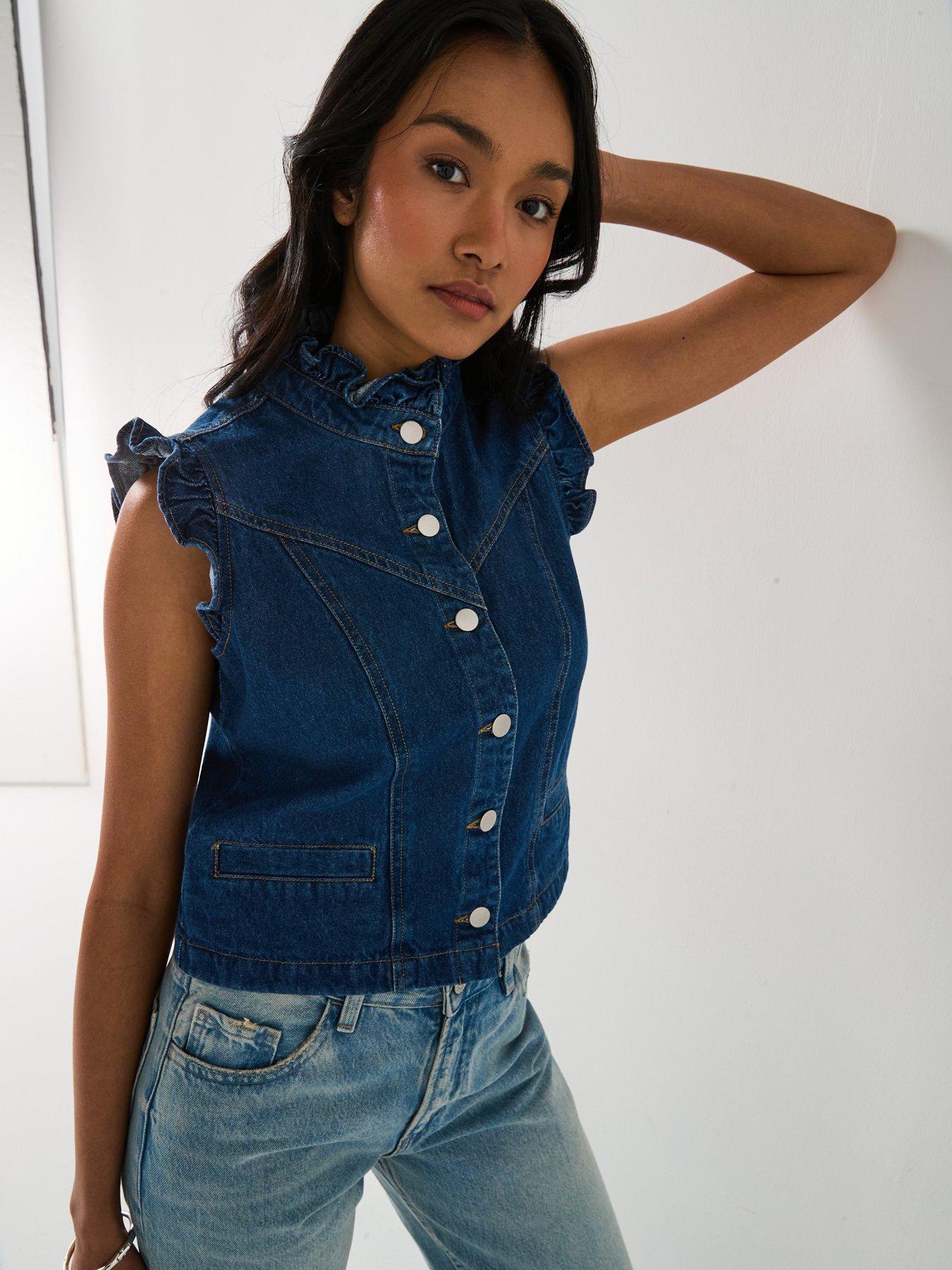 Image 5 of 6 of V by Very Ruffle Denim Vest - Dark Wash