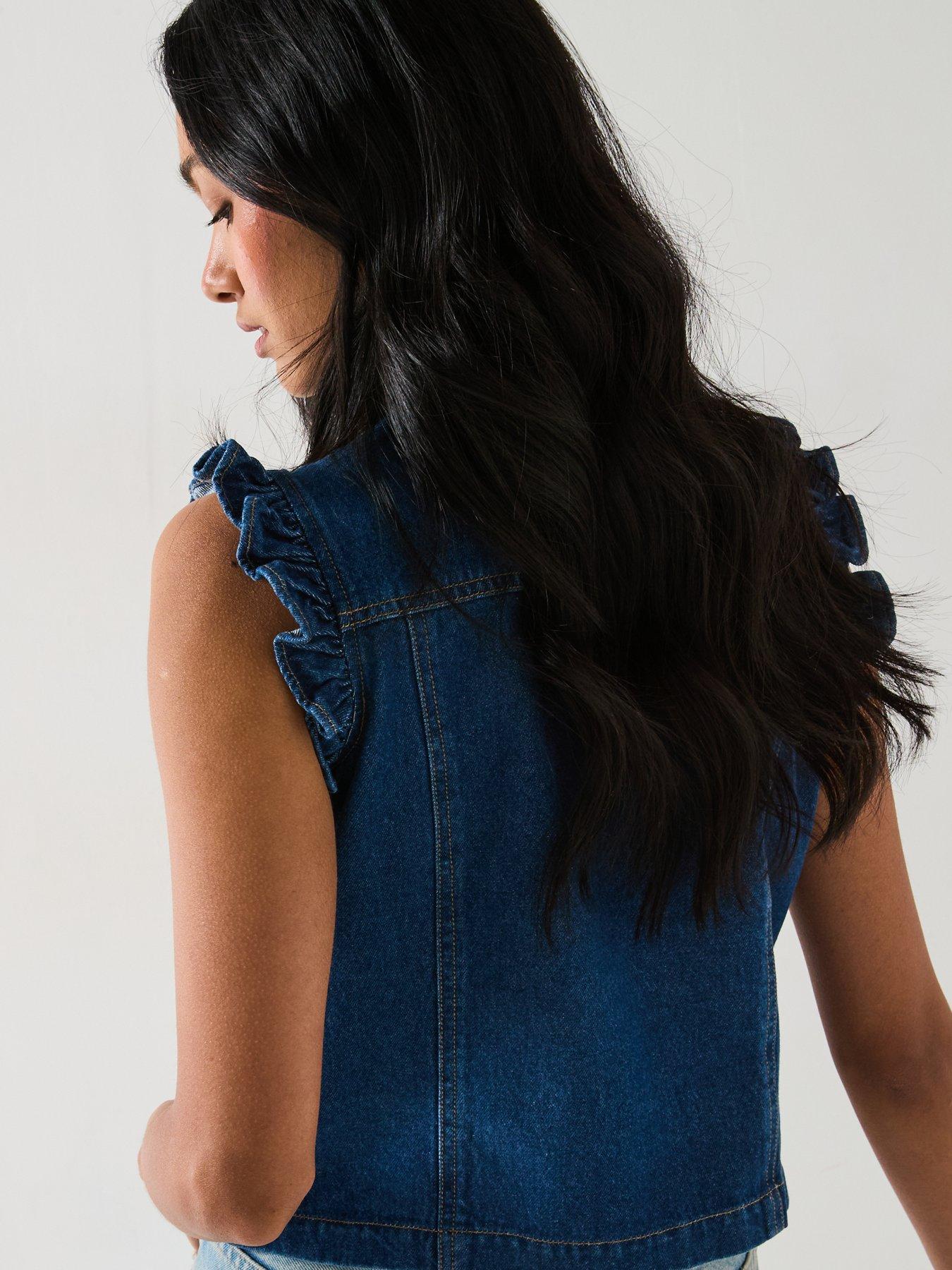 Image 6 of 6 of V by Very Ruffle Denim Vest - Dark Wash