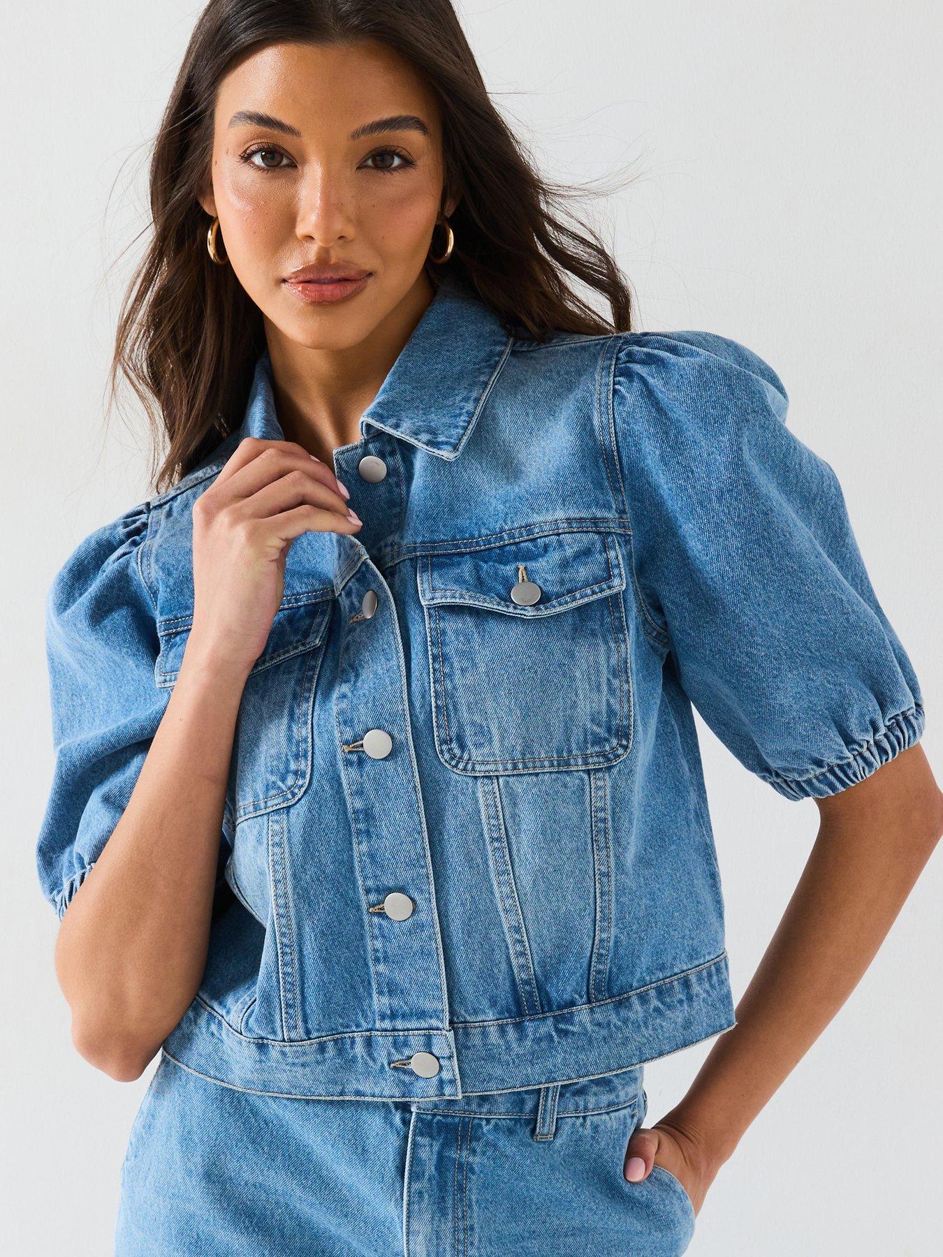 undefined Puff Sleeve Denim Jacket Co-ord - Mid Wash