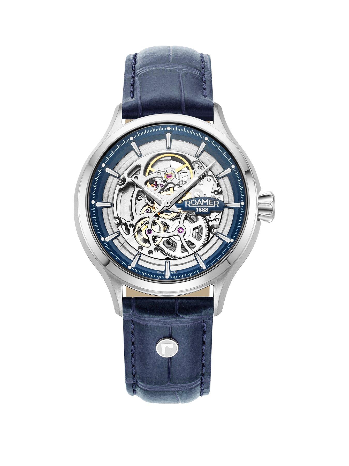 Roamer Swiss Made Competence Skeleton IV automatic watch with Stainless Steel Case and Blue Leather Strap Very Ireland