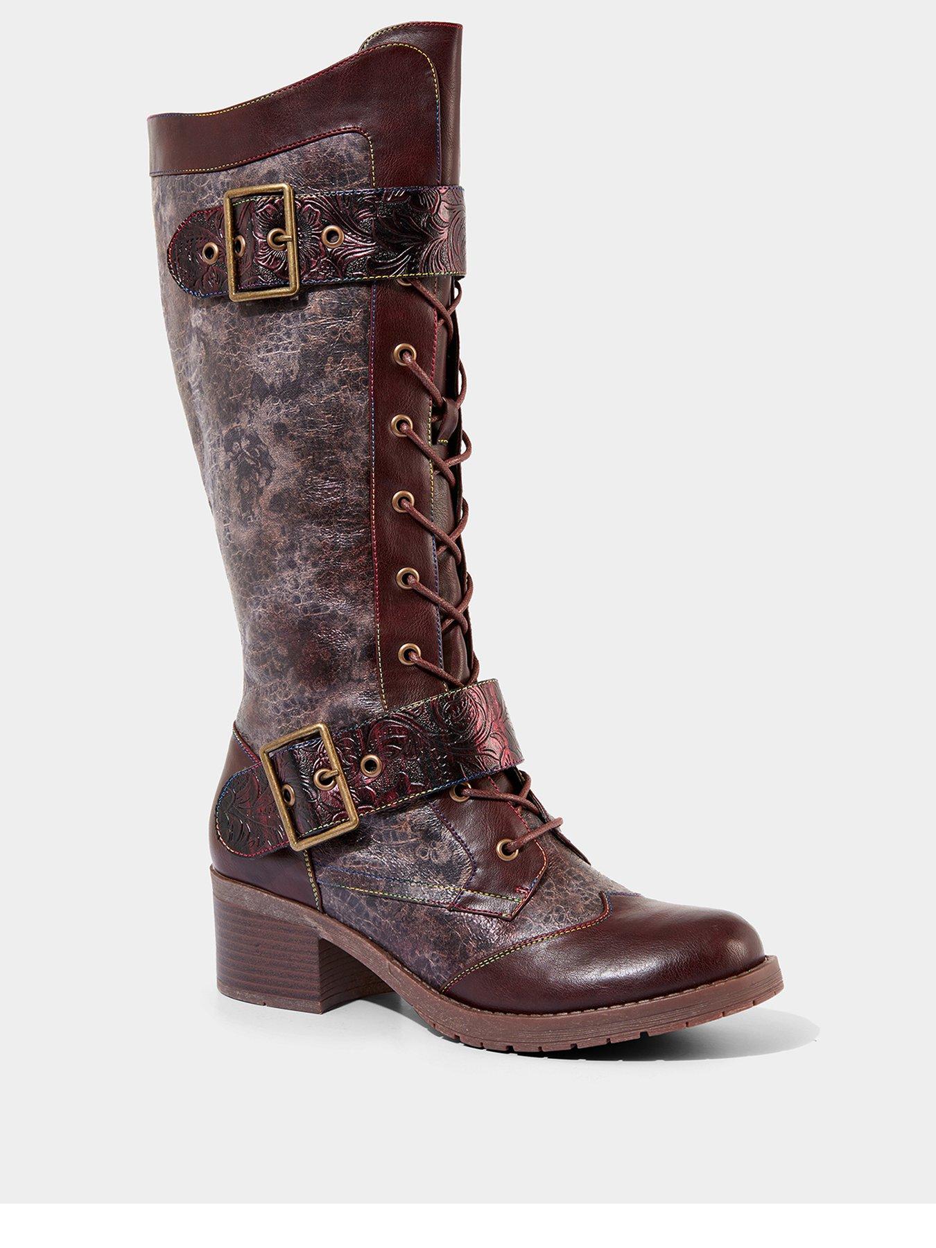 joe-browns-floral-tooled-lace-up-boots-brownstillFront