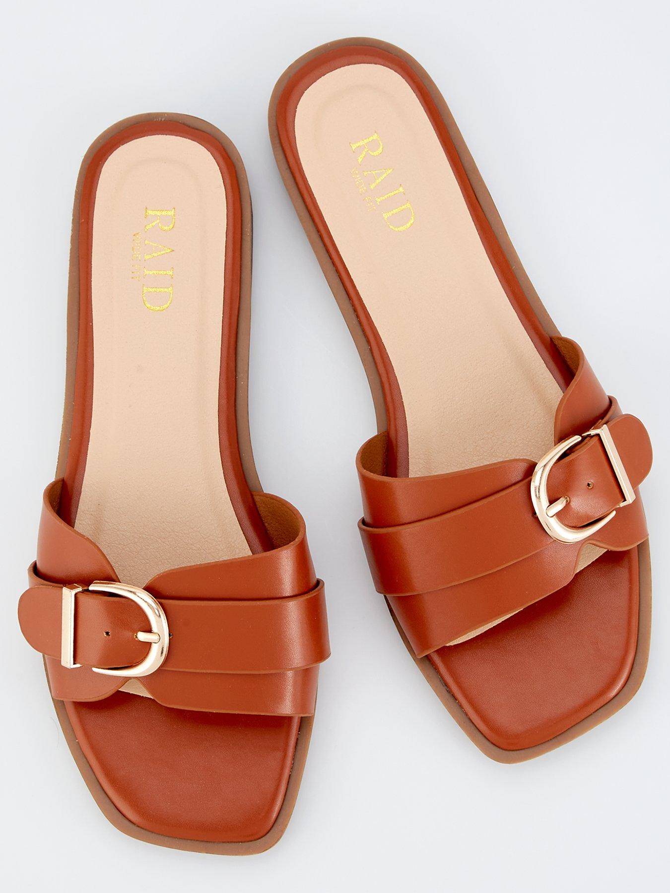 Image 4 of 7 of Raid Wide Fit Nikola Flat Sandals - Tan