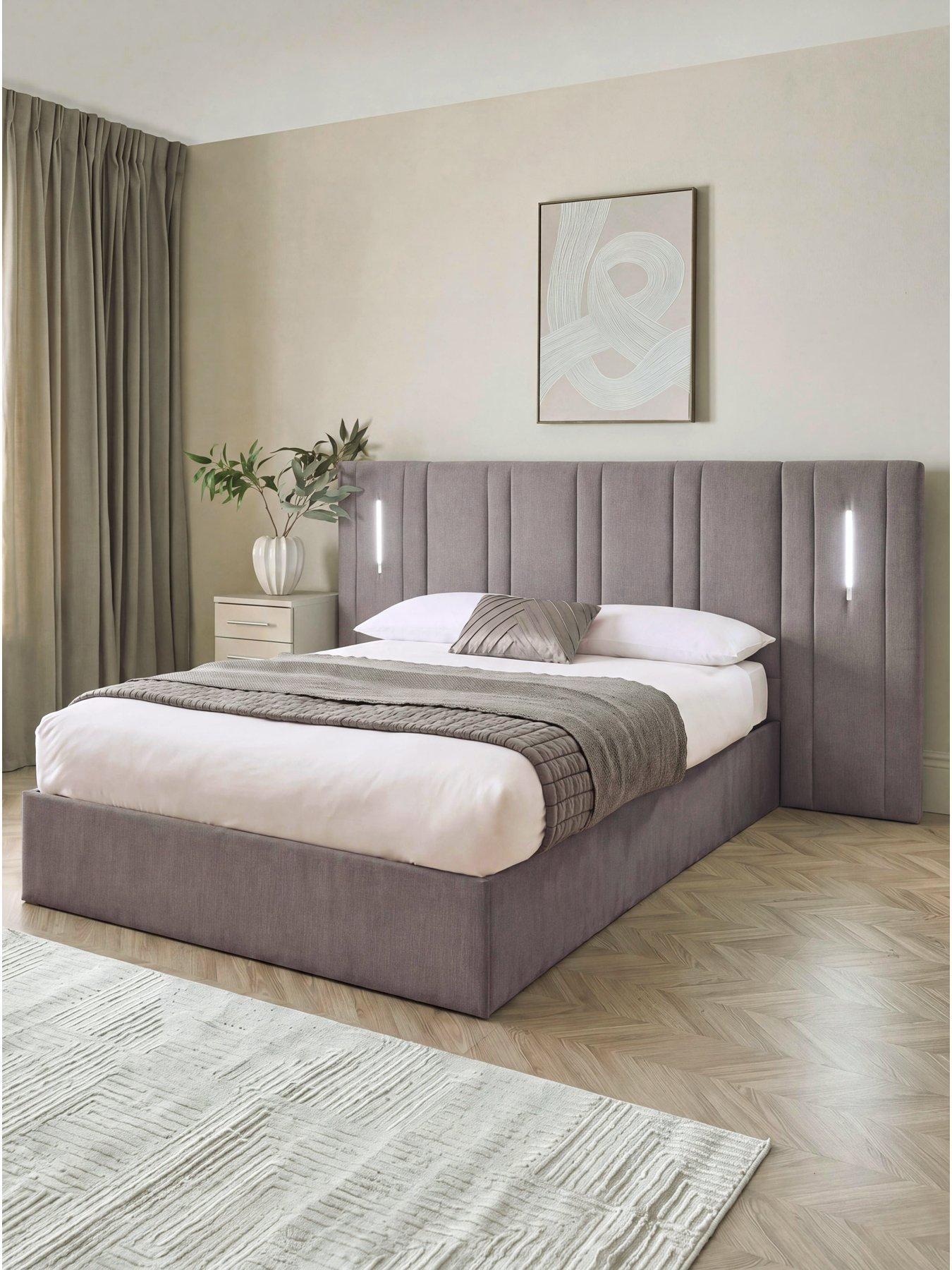 The Very Collection Hera End Lift Up Storage Ottoman Bed with LED Lights and Mattress Options (Buy  &  SAVE!) - Grey