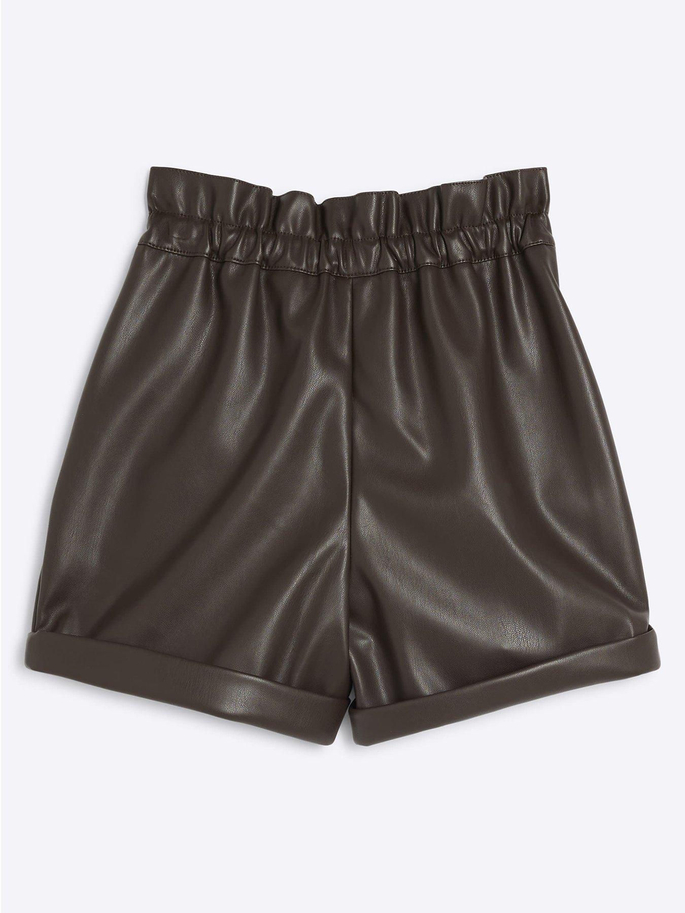 river-island-older-girl-faux-leather-belted-shorts-brownback