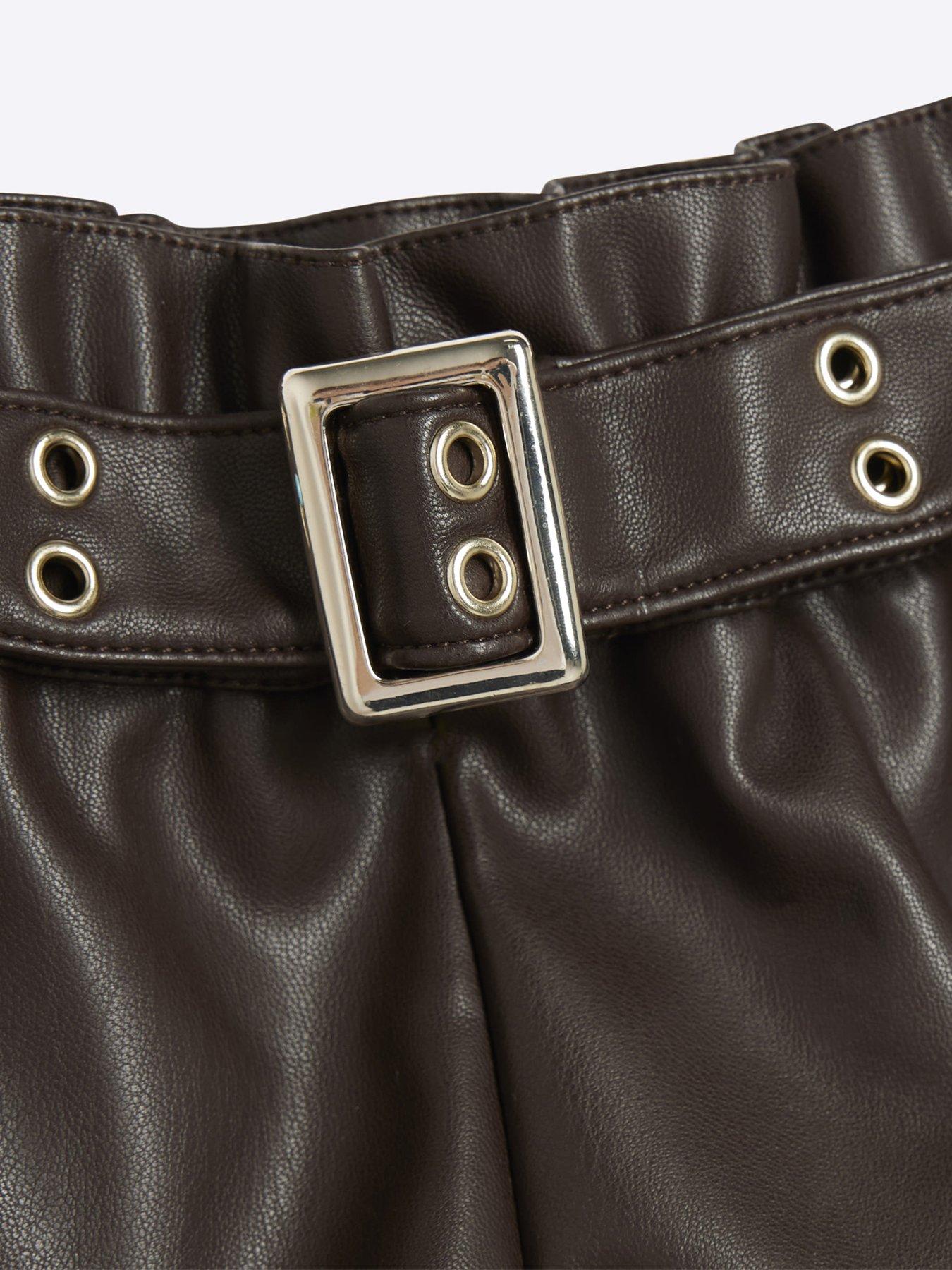 river-island-older-girl-faux-leather-belted-shorts-browndetail