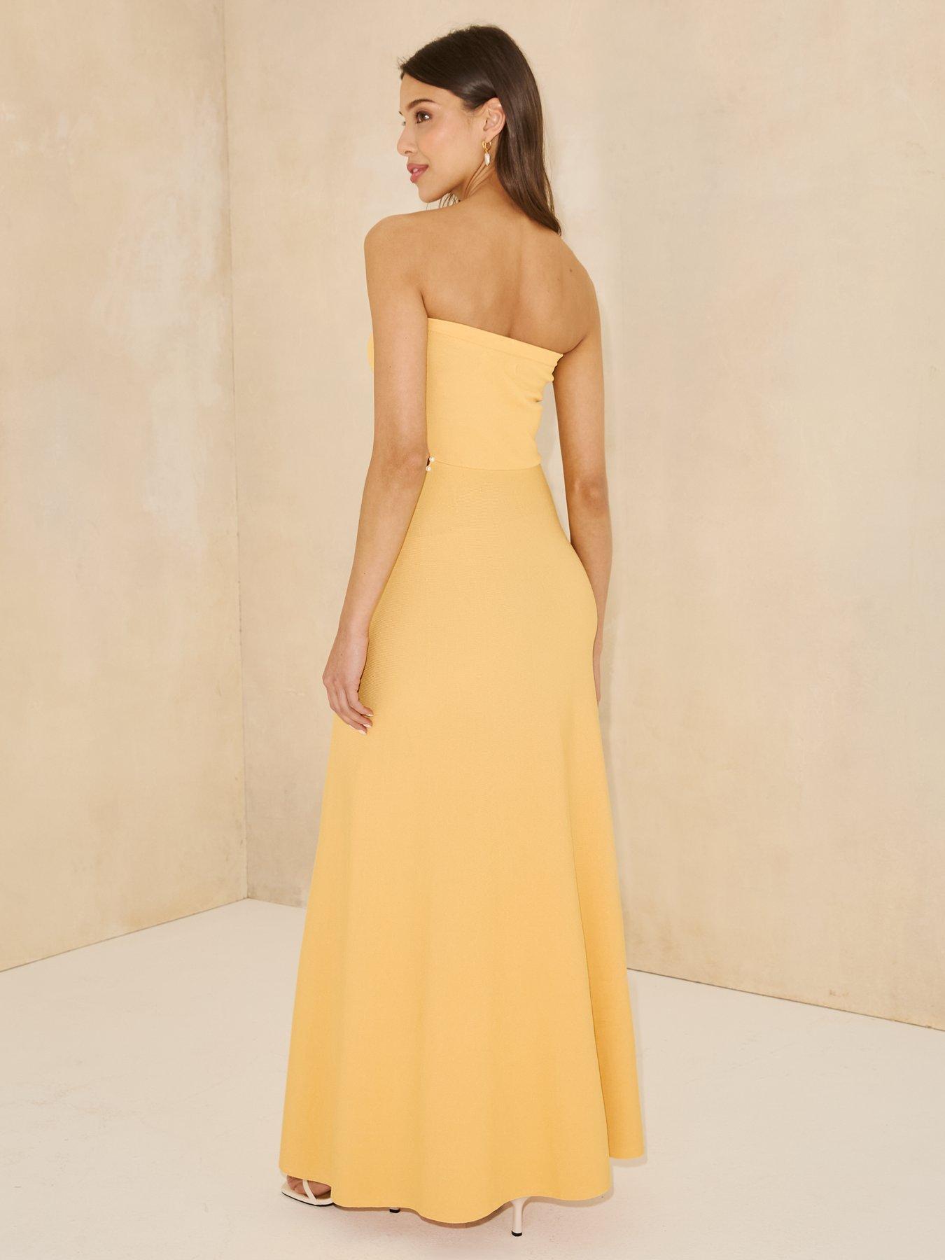 Image 2 of 5 of Michelle Keegan Knitted Bandeau Embellished Side Dress - Yellow