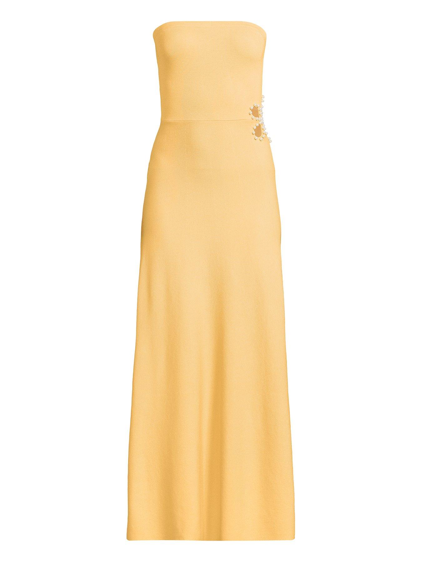 Image 5 of 5 of Michelle Keegan Knitted Bandeau Embellished Side Dress - Yellow
