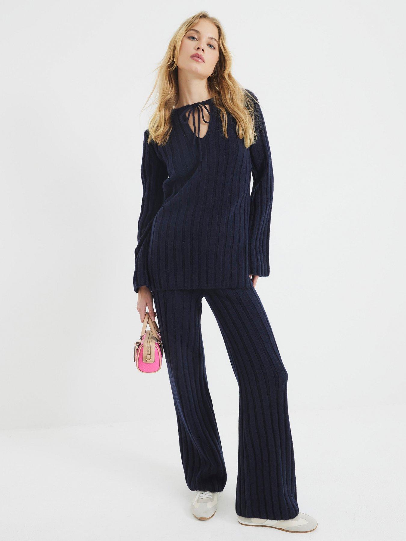 river-island-ribbed-flare-trouser-navy-blueback