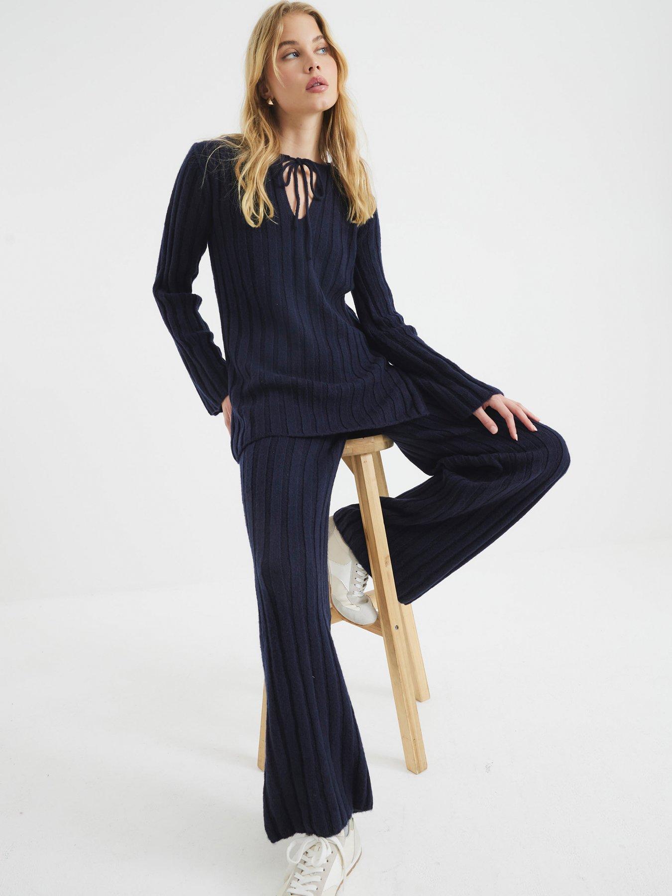 river-island-ribbed-flare-trouser-navy-blueoutfit