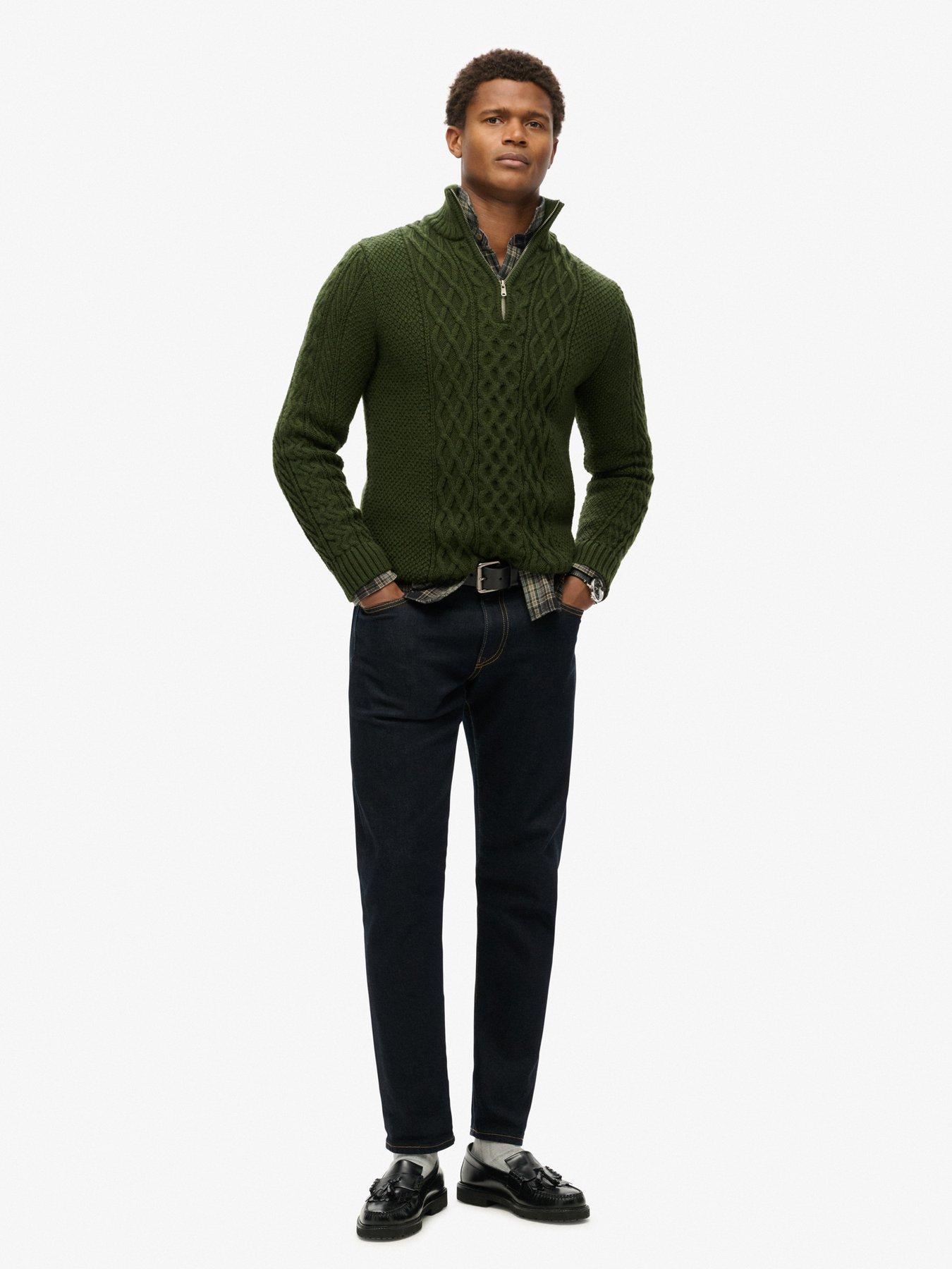 superdry-superdry-jacob-cable-half-zip-knitted-jumper--dark-greenback