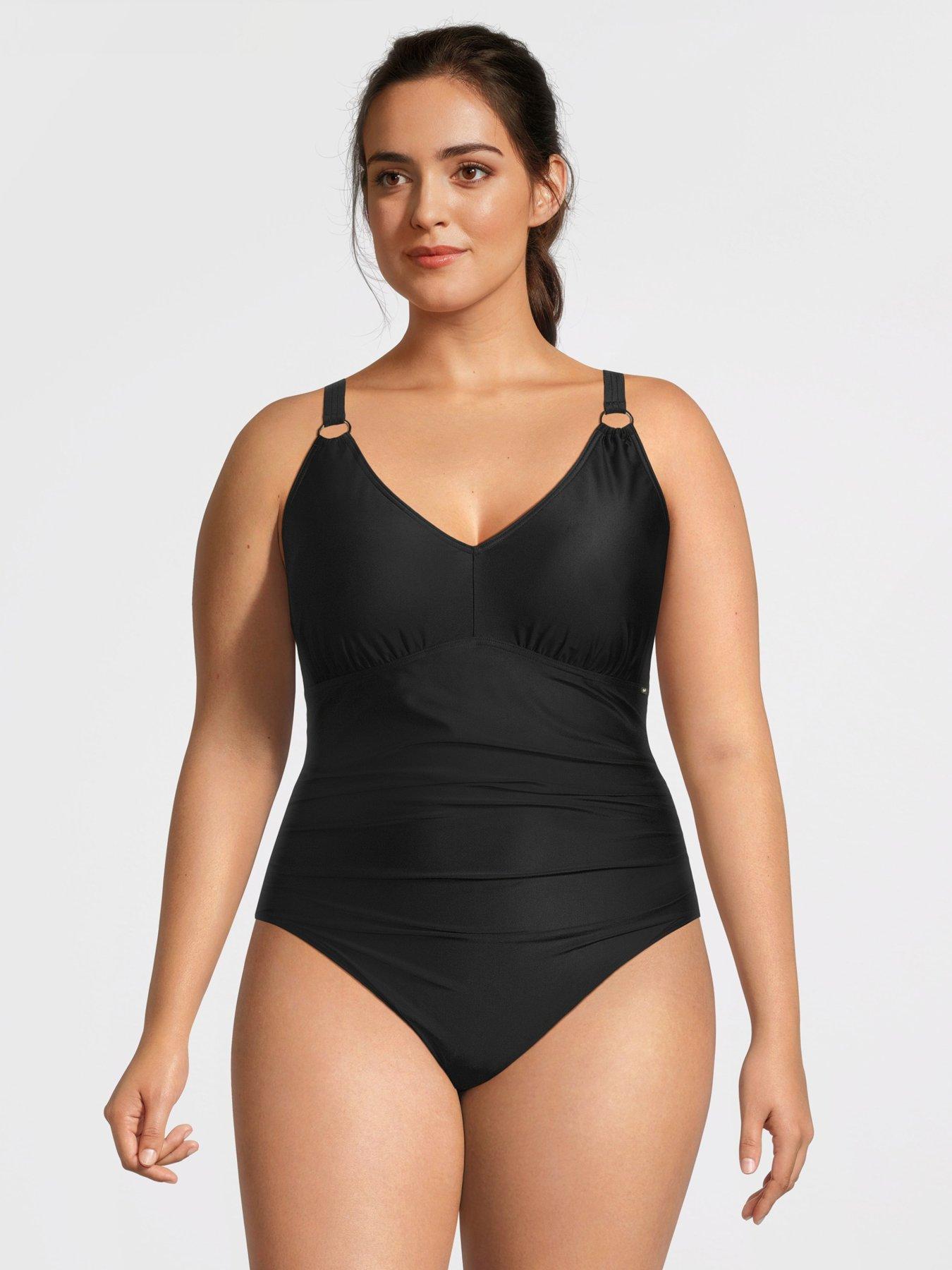 Speedo Womens Plus Size Shaping V Neck 1 Piece - Black