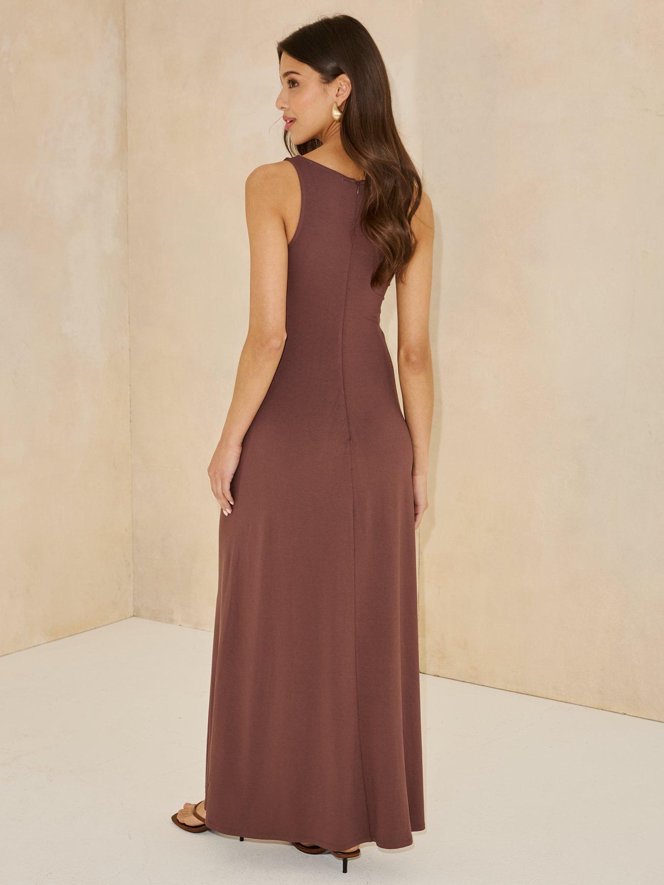 Image 2 of 5 of Michelle Keegan Double Shell Trim&nbsp;Jersey Midaxi Dress - Brown
