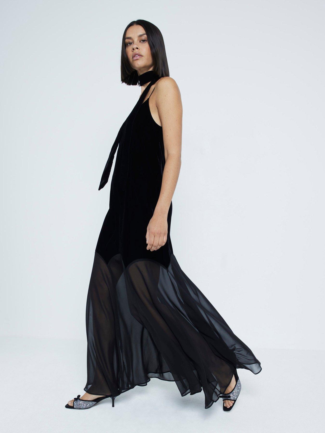 River Island Velvet Chiffon Maxi Dress Black Very Ireland