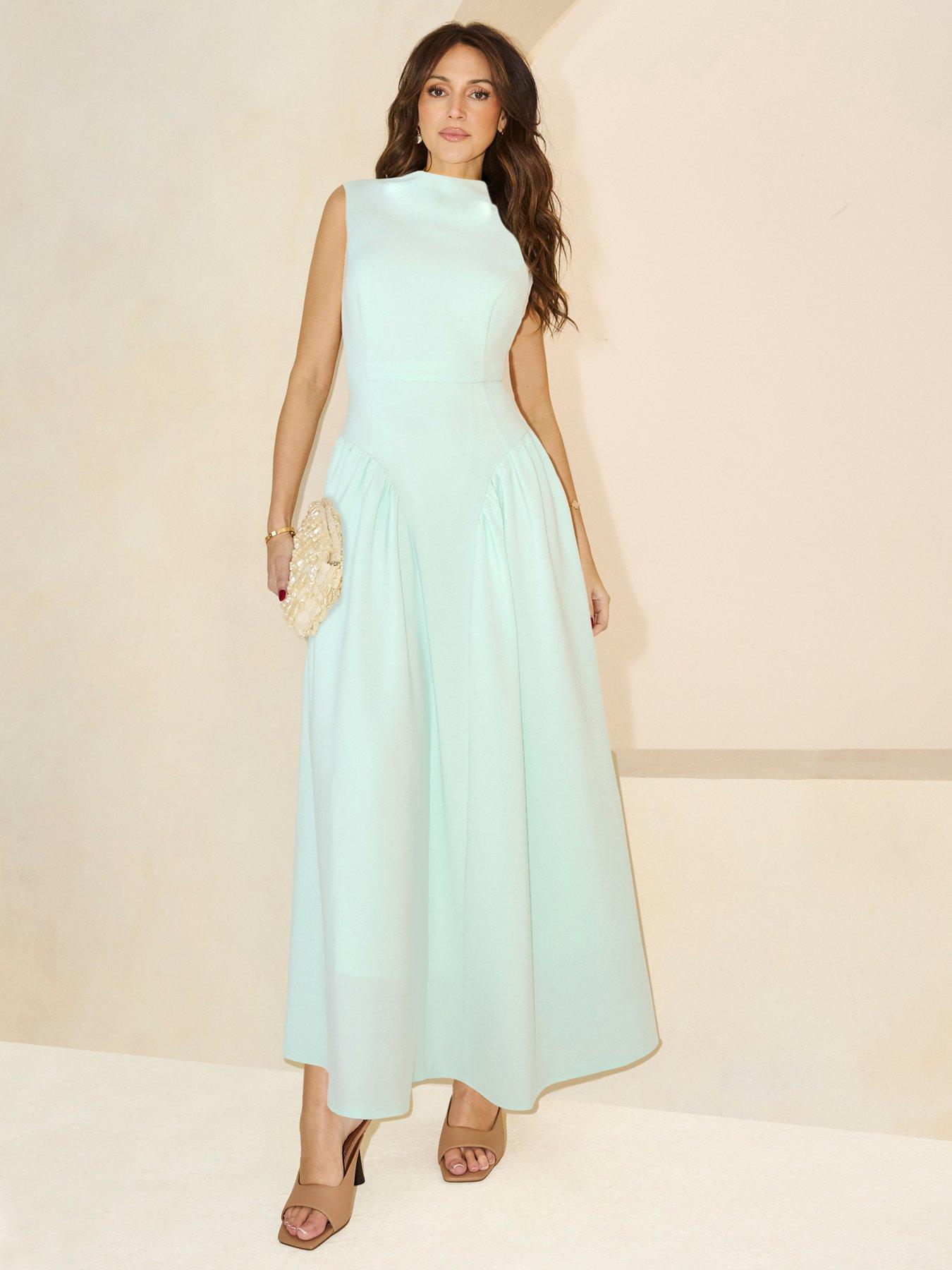 Michelle Keegan Pleated Corset Sleeveless Dress - Green