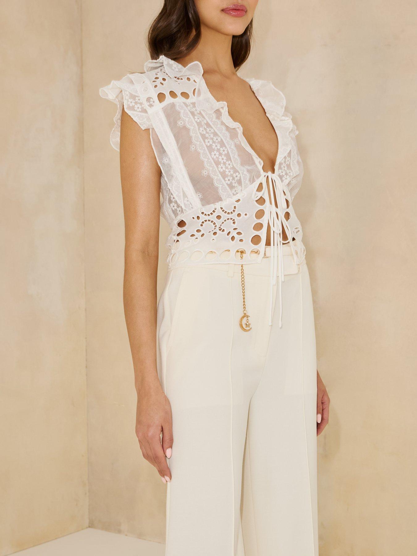 Image 4 of 5 of Michelle Keegan Tailored Shell Belt Trouser - Cream
