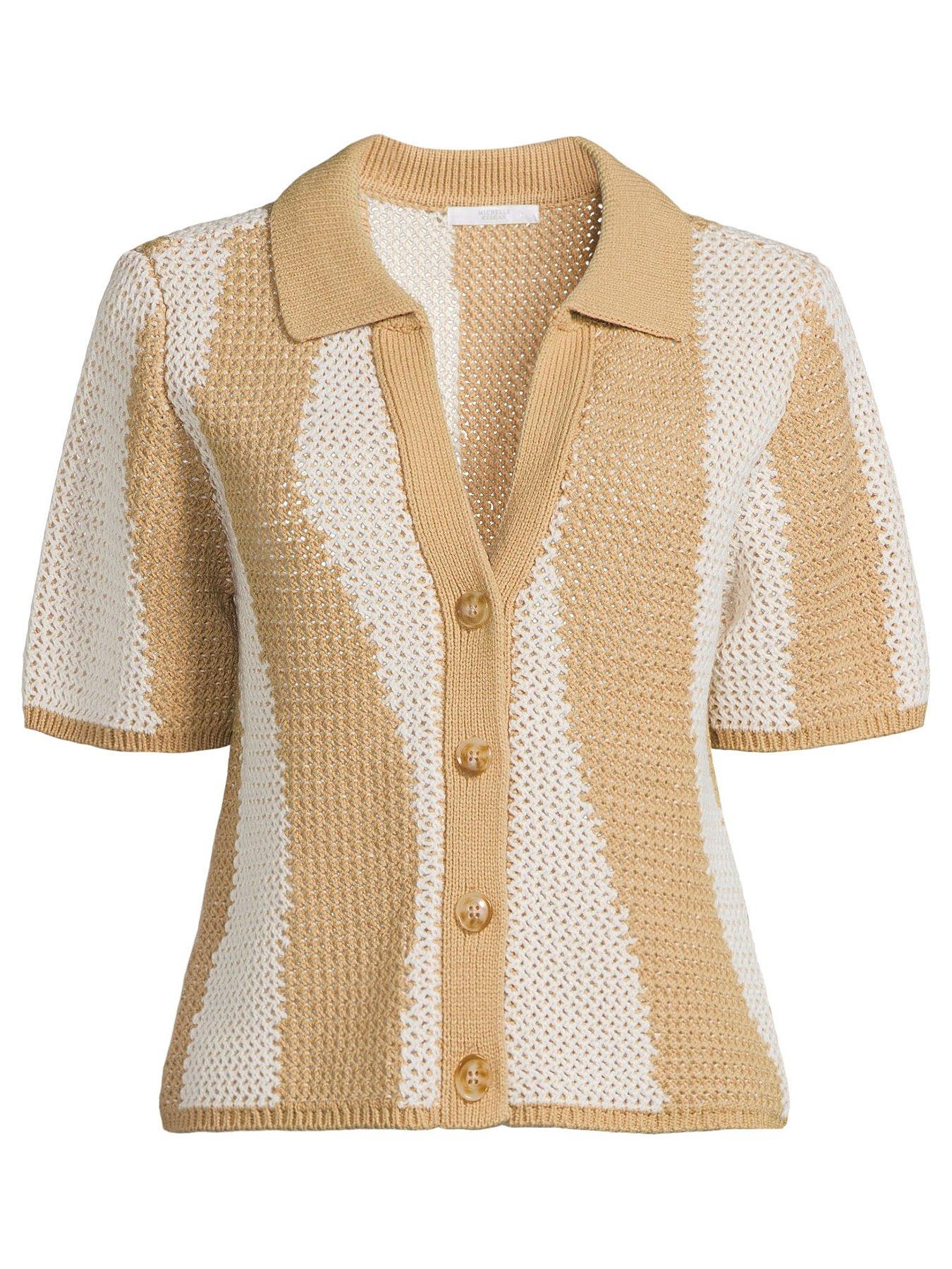 Image 5 of 5 of Michelle Keegan Knitted Striped Shirt Co Ord -&nbsp; Beige