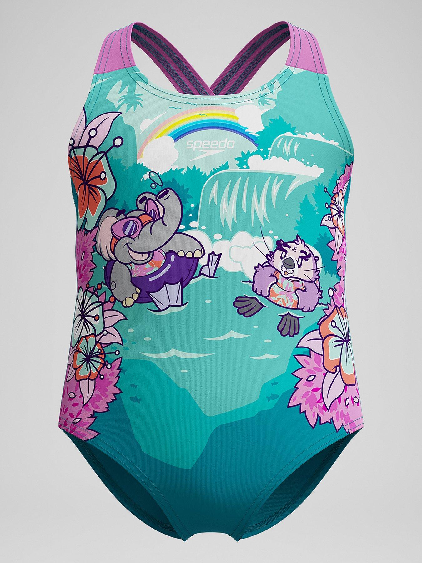 Speedo Girls Learn To Swim Printed Crossback - Blue/pink