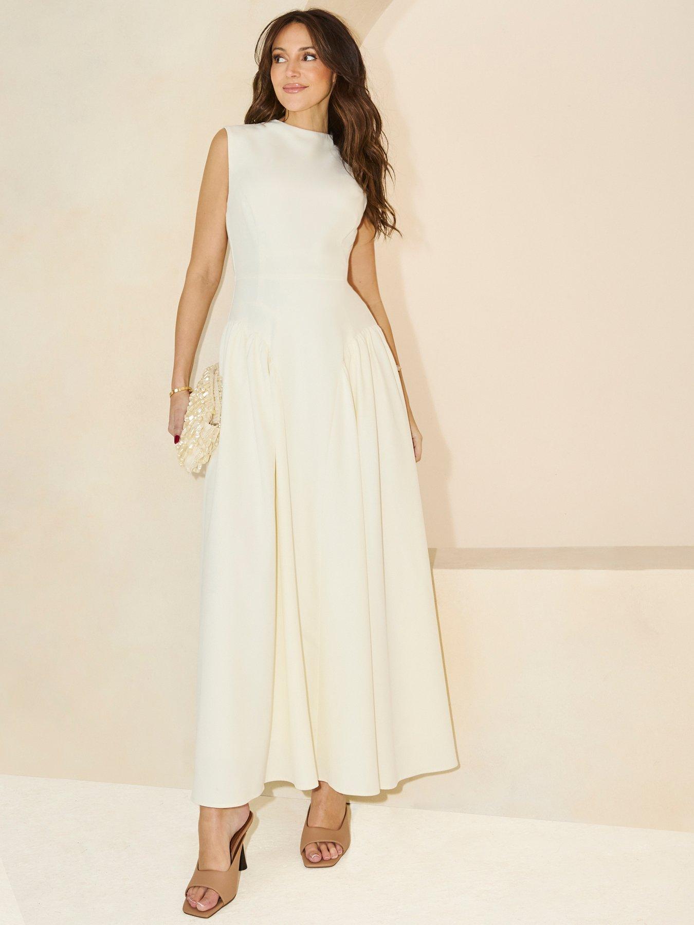 Image of Michelle Keegan Pleated Corset Sleeveless Dress - Cream