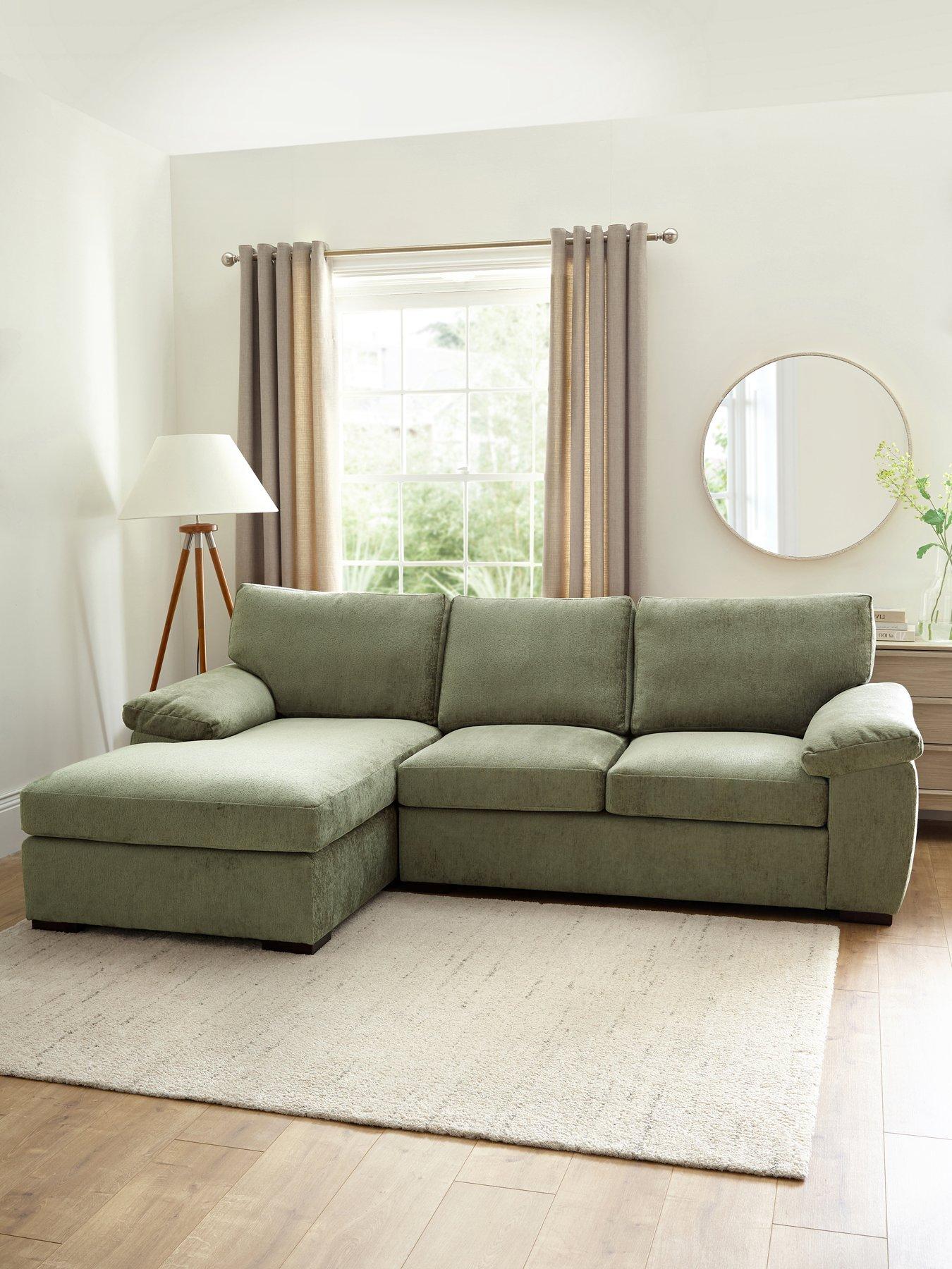 The Very Collection Salerno Standard Back Left Hand 3 Seater Fabric Chaise Sofa - Green - FSC® Certified