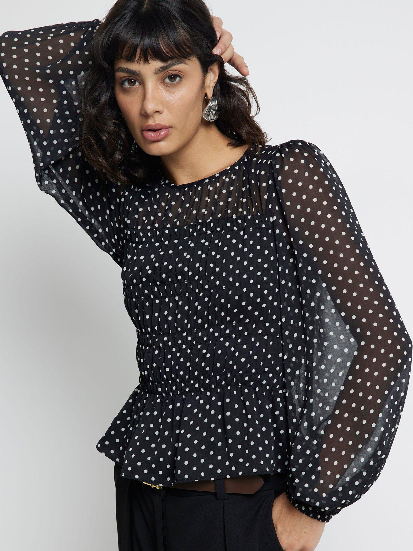 river-island-spot-shirred-chiffon-blouse-blackstillFront