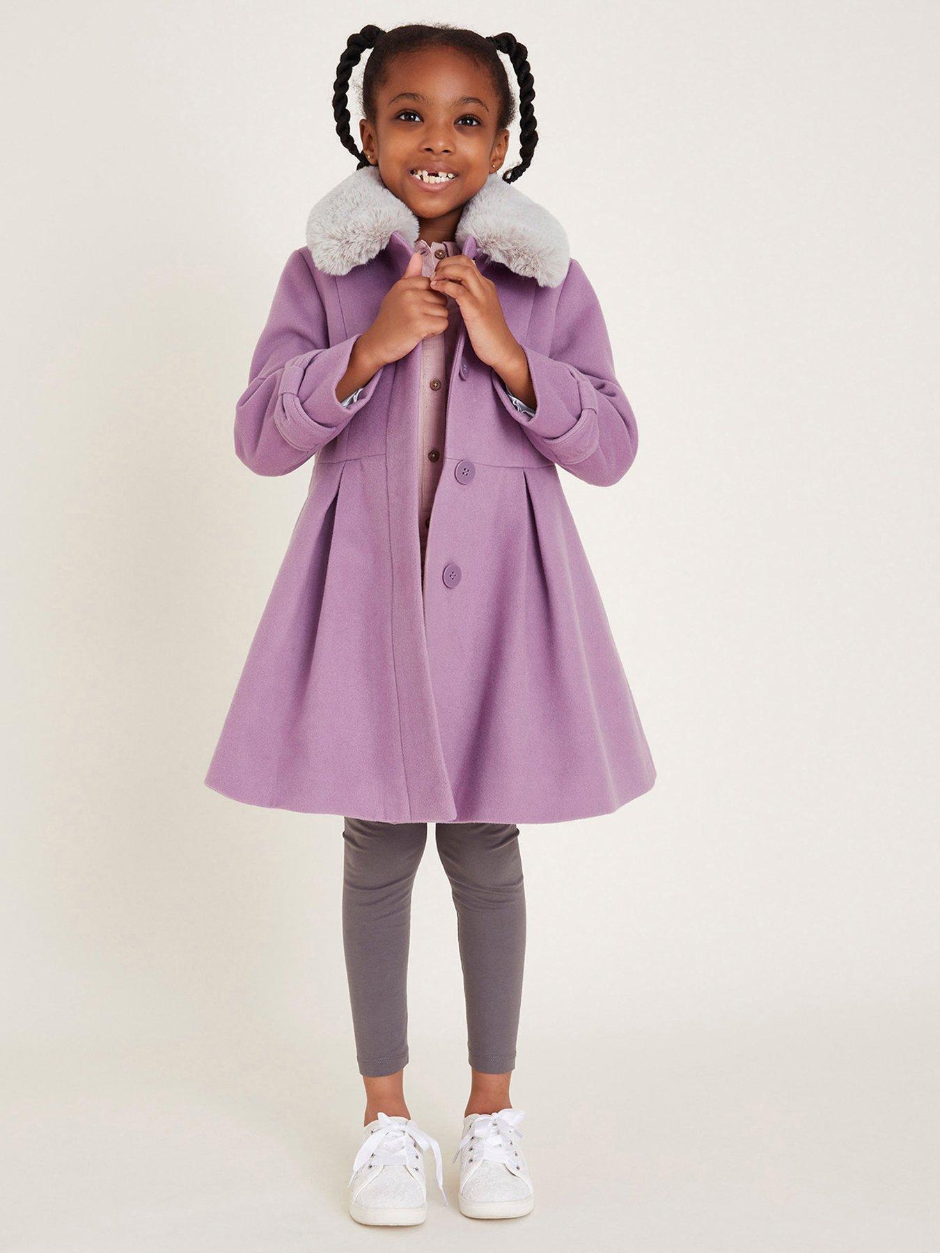 Monsoon Girls Faux Fur Collar Trim Coat Purple Very Ireland