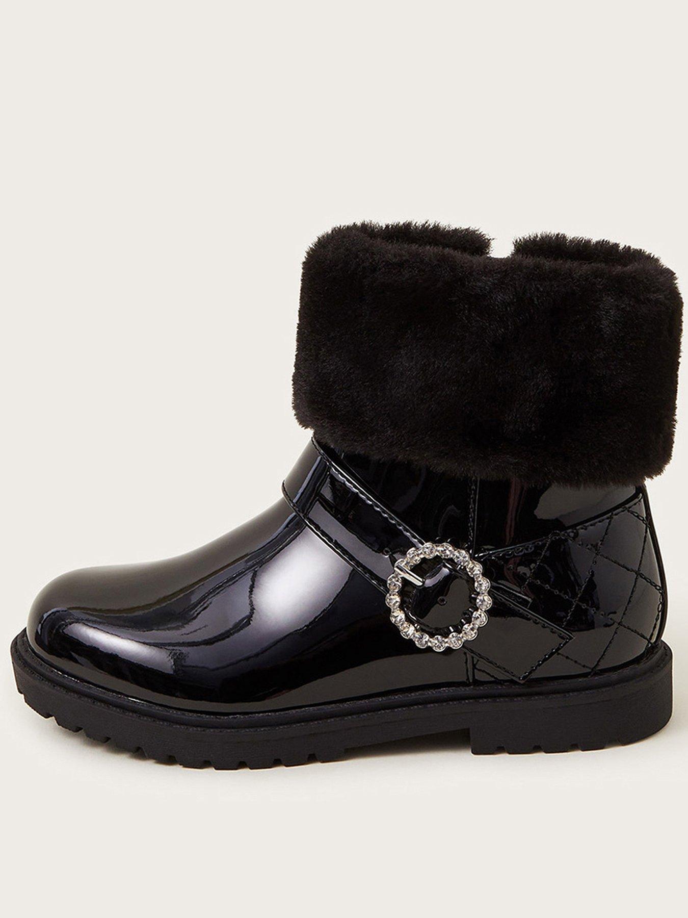 monsoon-girls-patent-faux-fur-cuff-boots-black