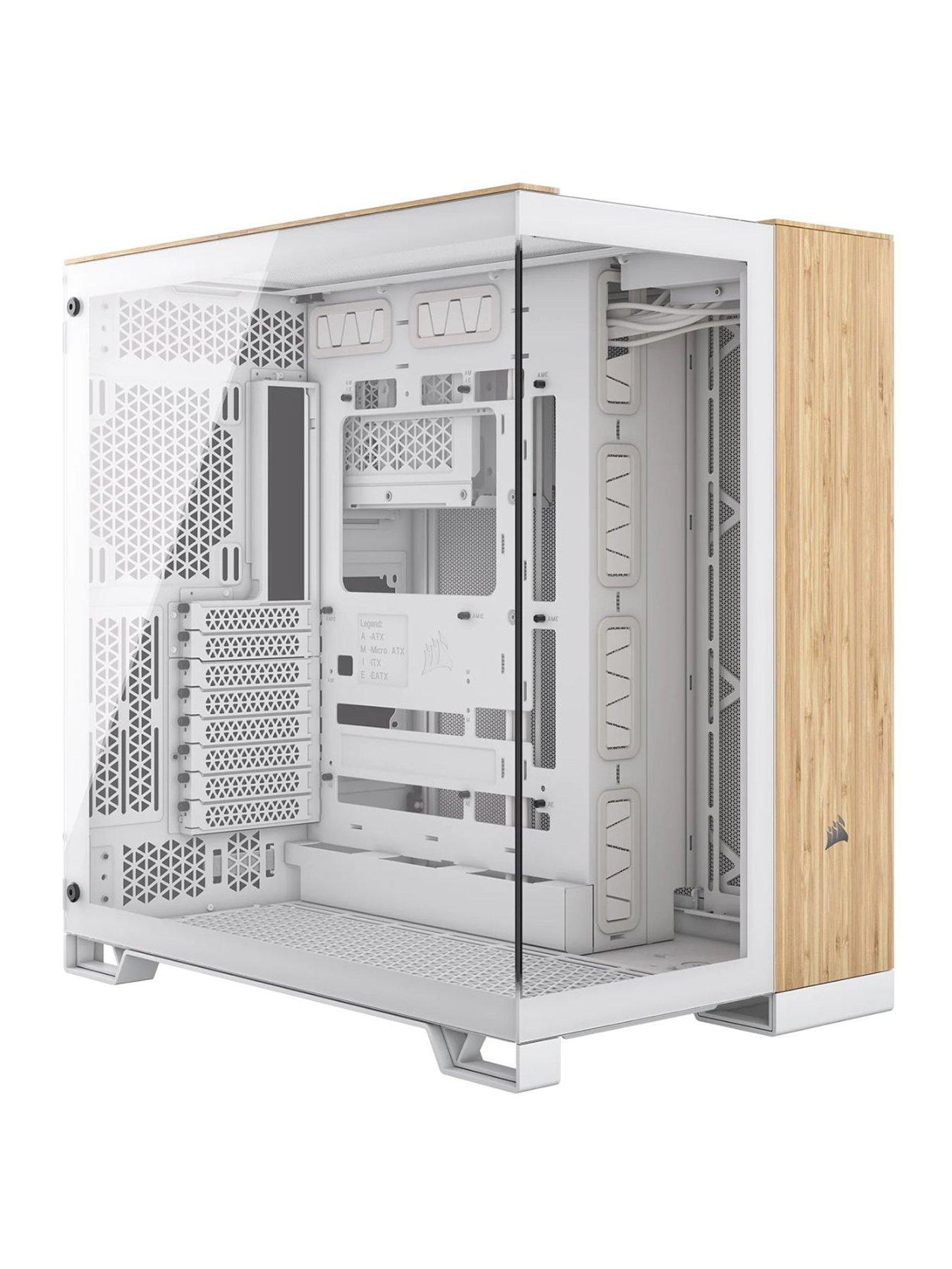 undefined 6500X Tempered Glass Mid-Tower PC Case - White/Bamboo Wood