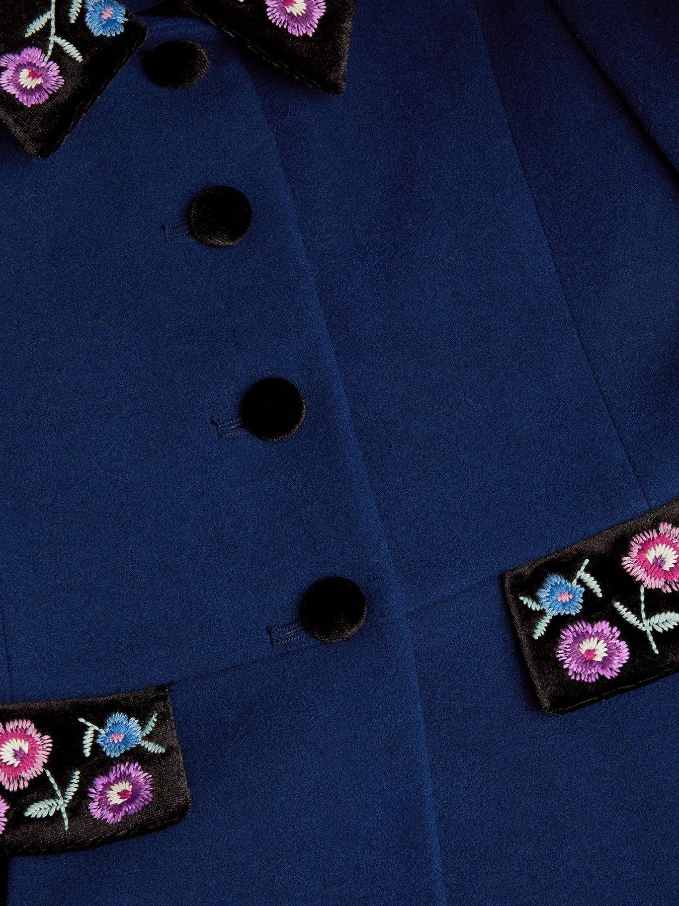 Image 4 of 4 of Monsoon Floral Embroidered Dress Coat - Navy