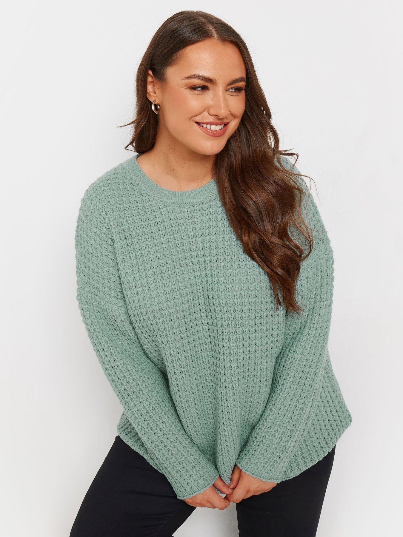 Yours Curve Waffle Crew Neck Jumper - Blue