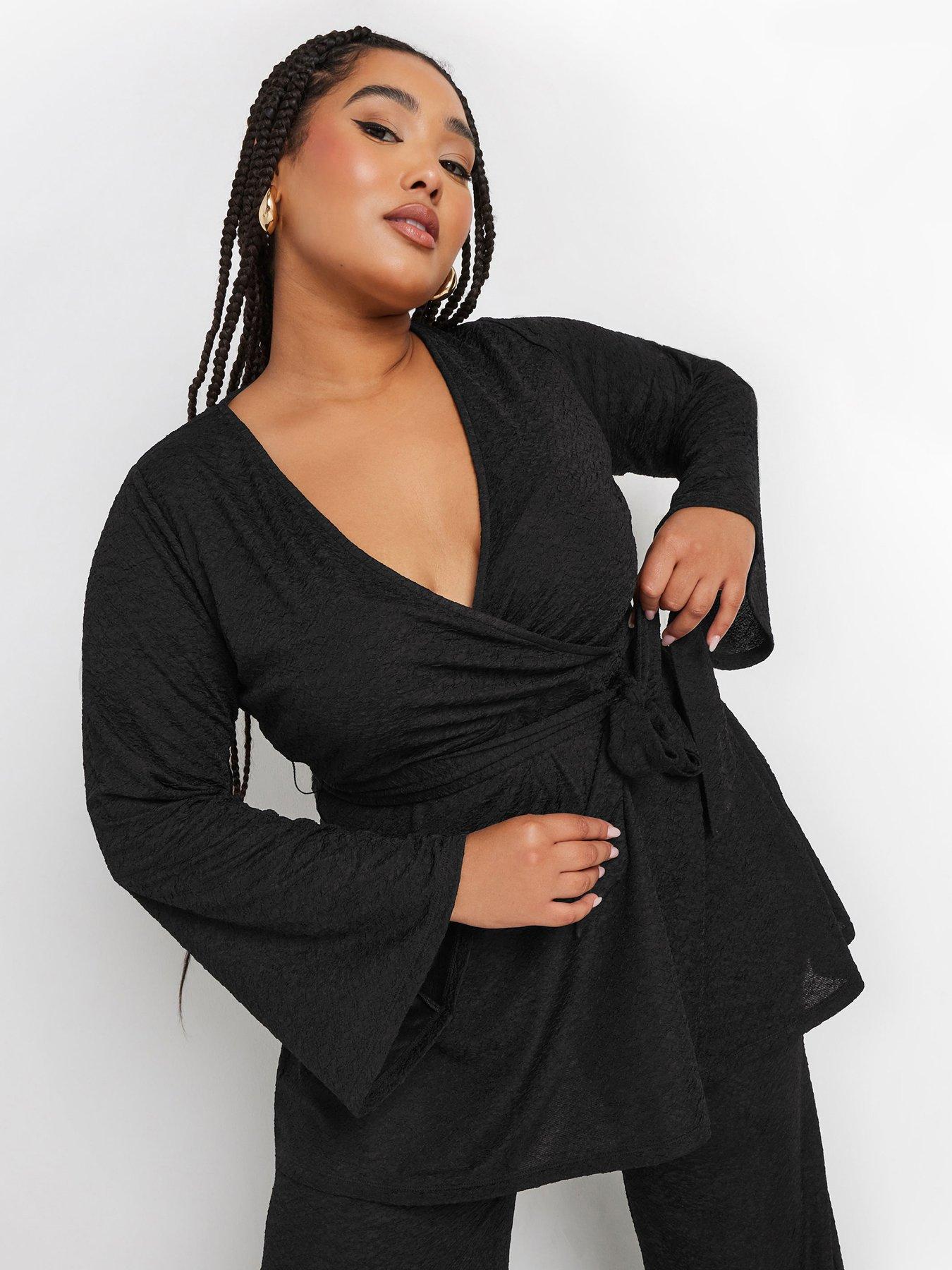 yours-curve-wrap-flare-sleeve-top-blackfront